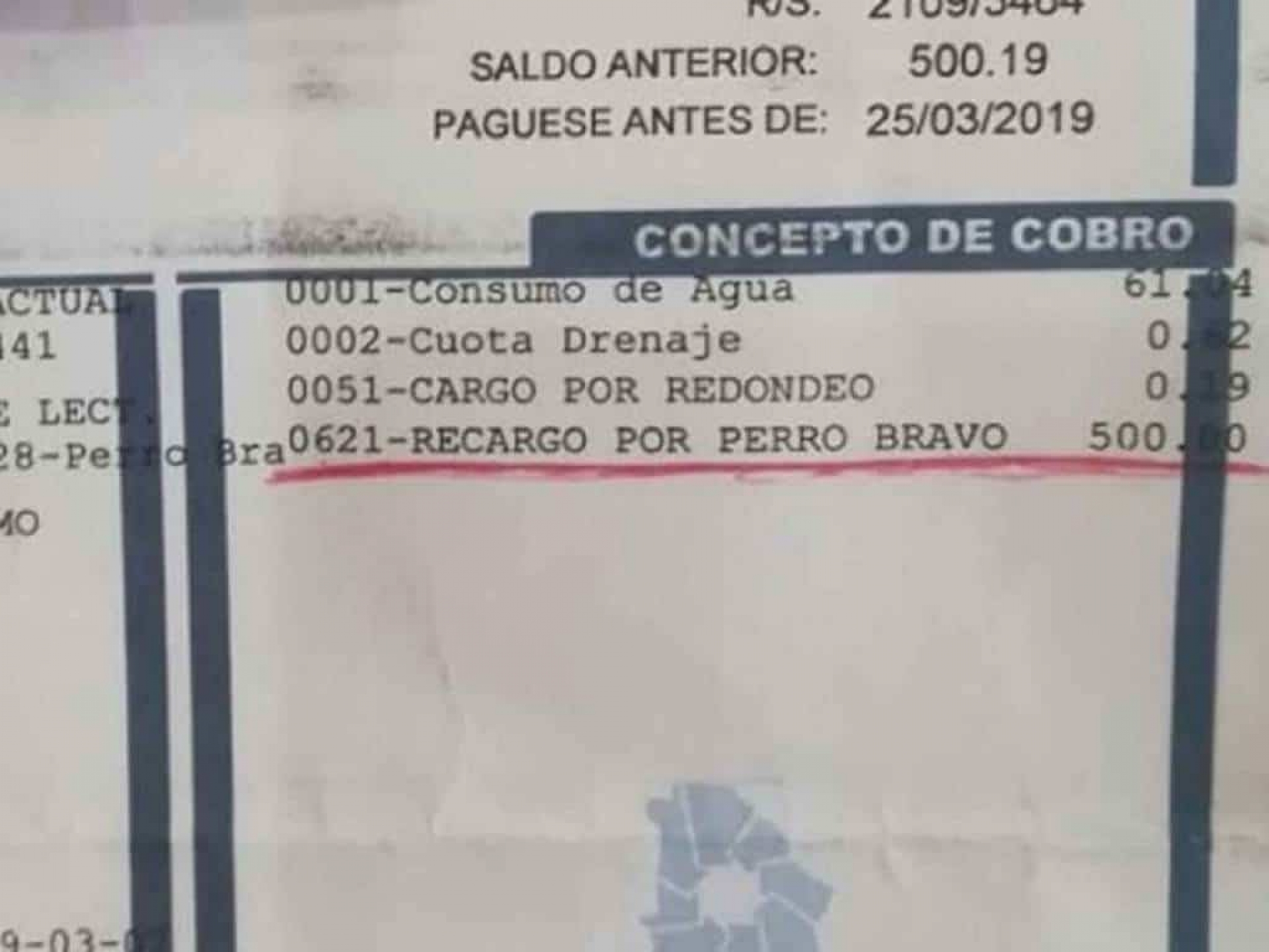Le recargan en recibo de agua tener perro bravo