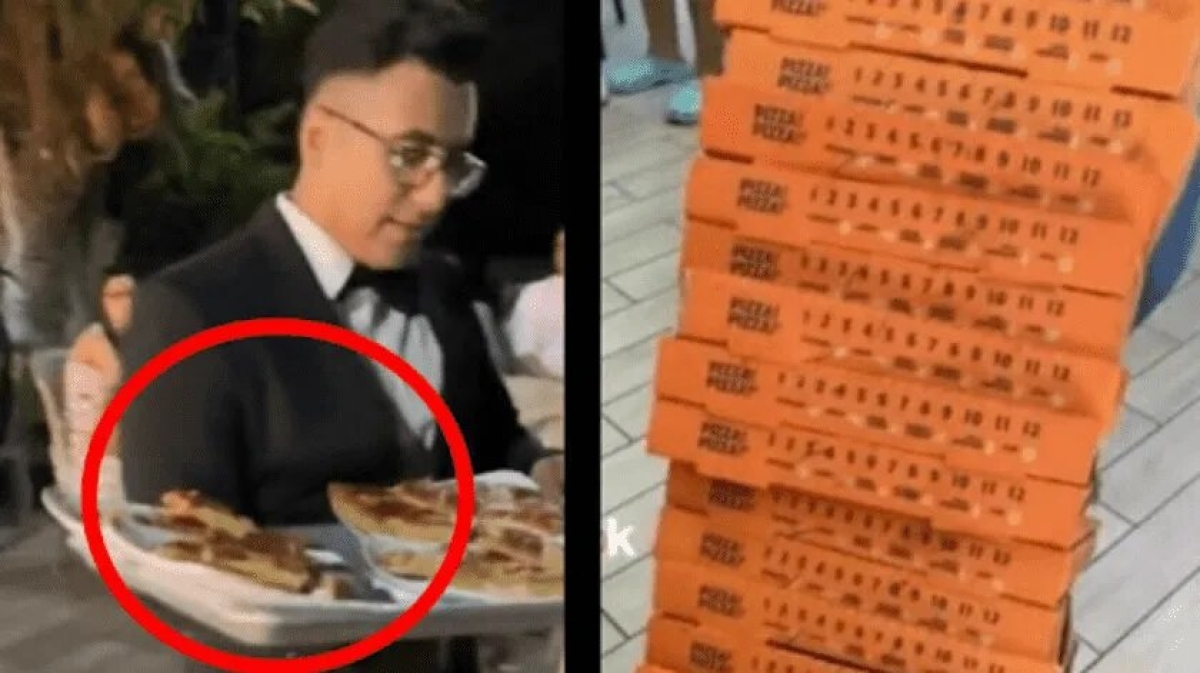 Dan de comer pizzas de 'Little Caesars' en su boda y usuarios los critican