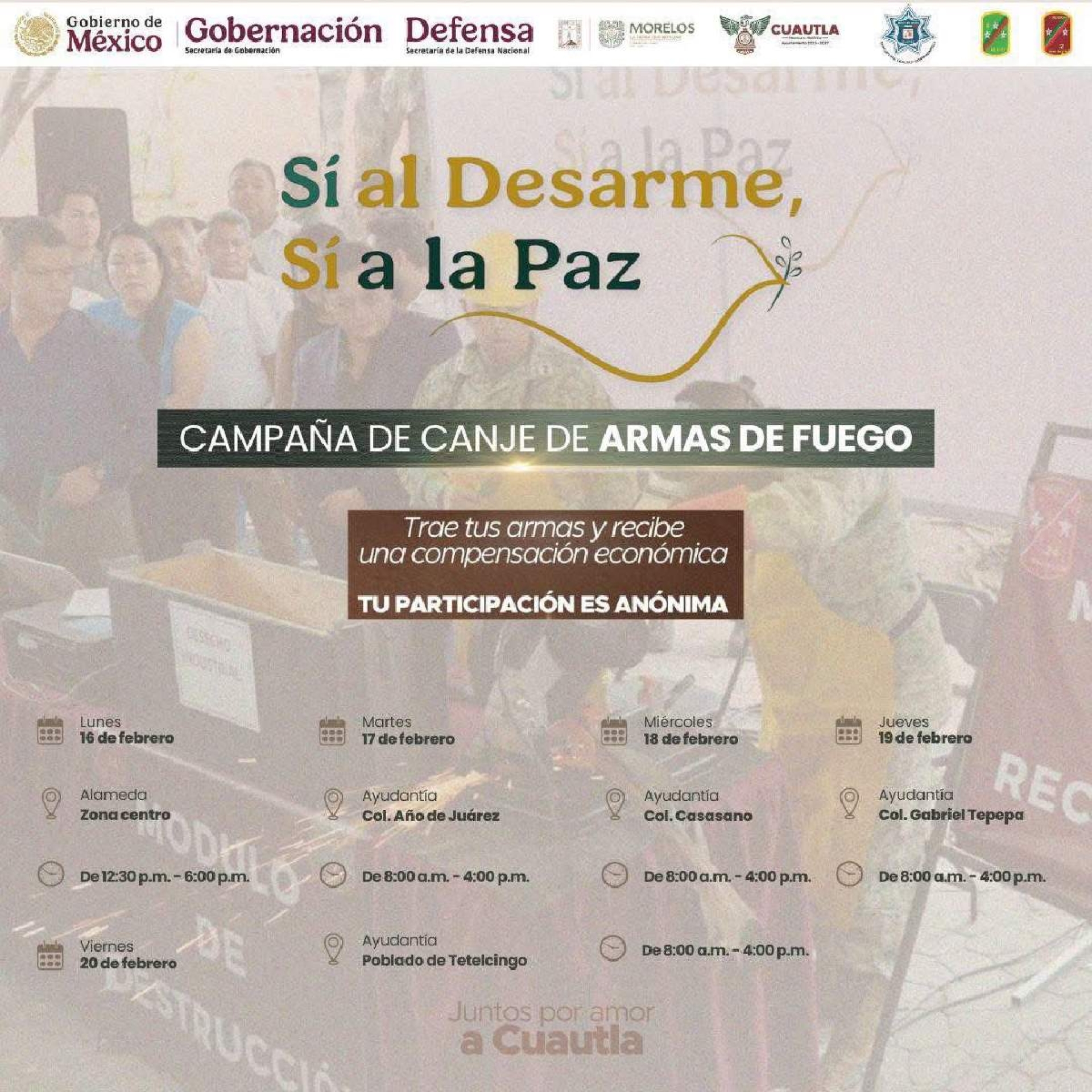Cuautla realizará jornadas de desarme voluntario