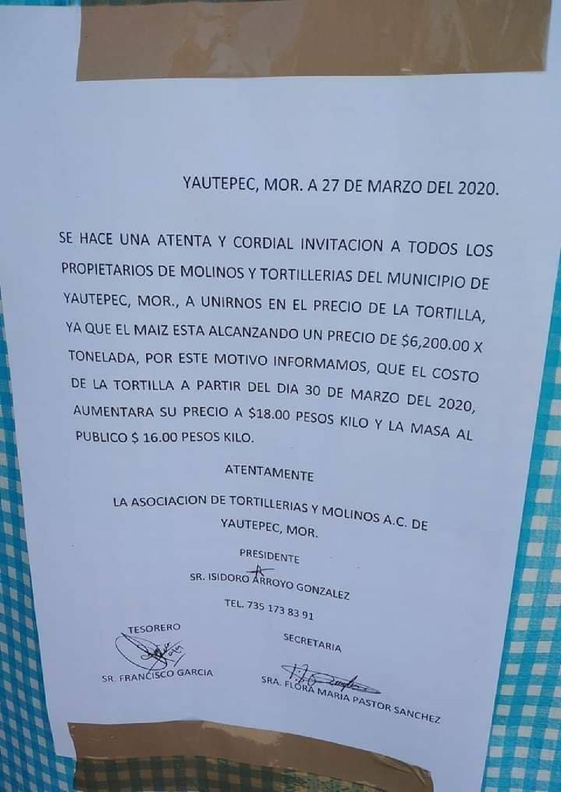 En plena contingencia, incrementan precio de la tortilla en Yautepec