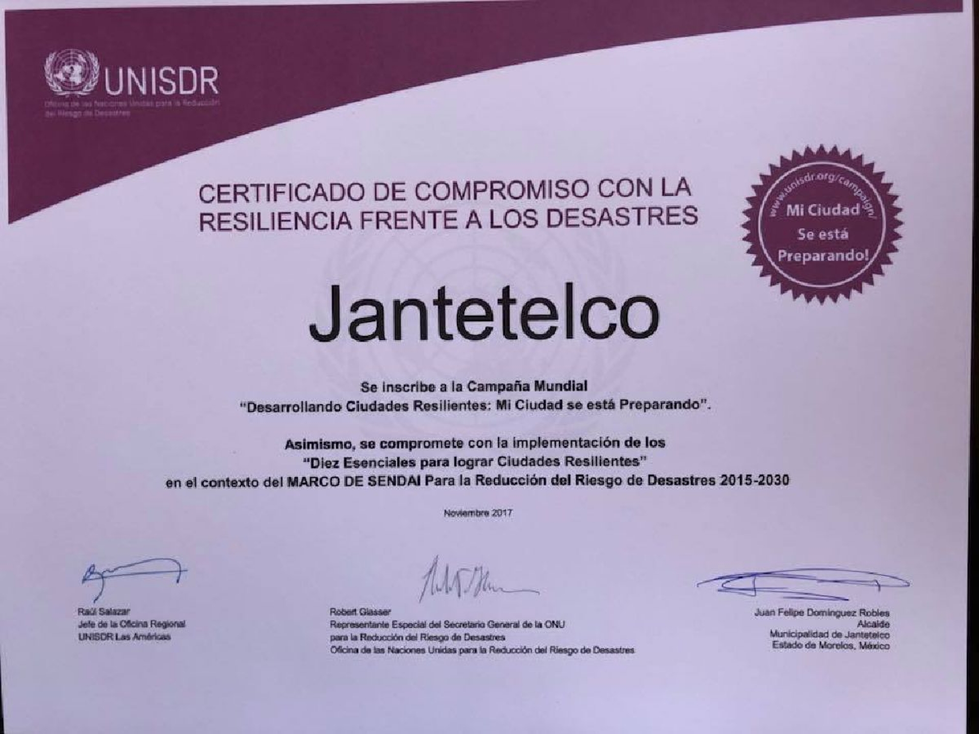 Participa Jantetelco en la campaña mundial “Desarrollando ciudades resilientes”