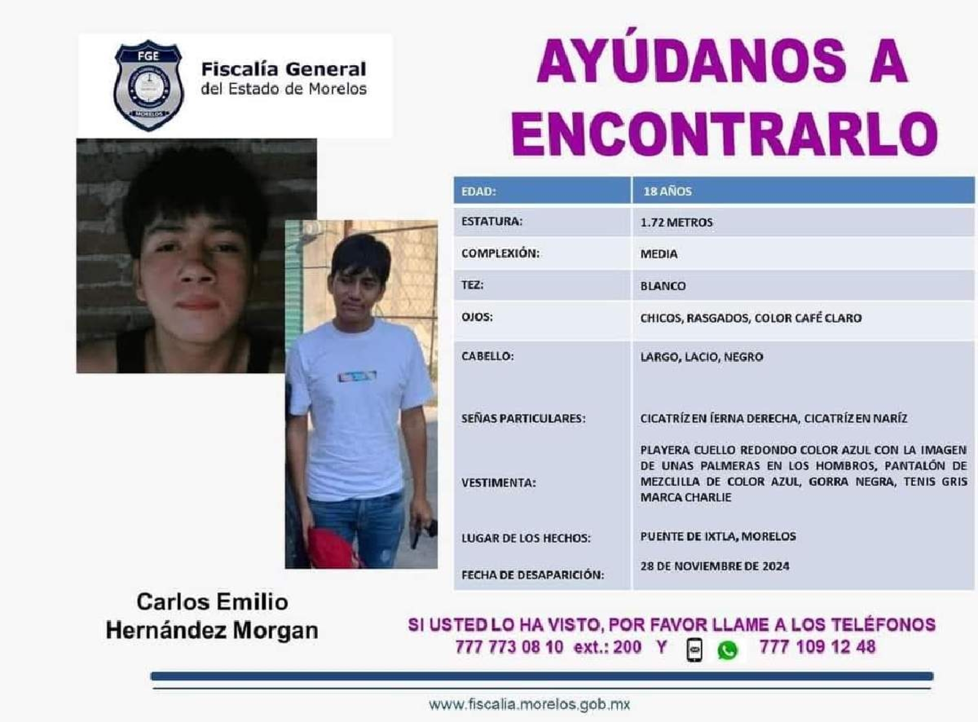 Piden ayuda para encontrar a joven ixtleco que está desaparecido