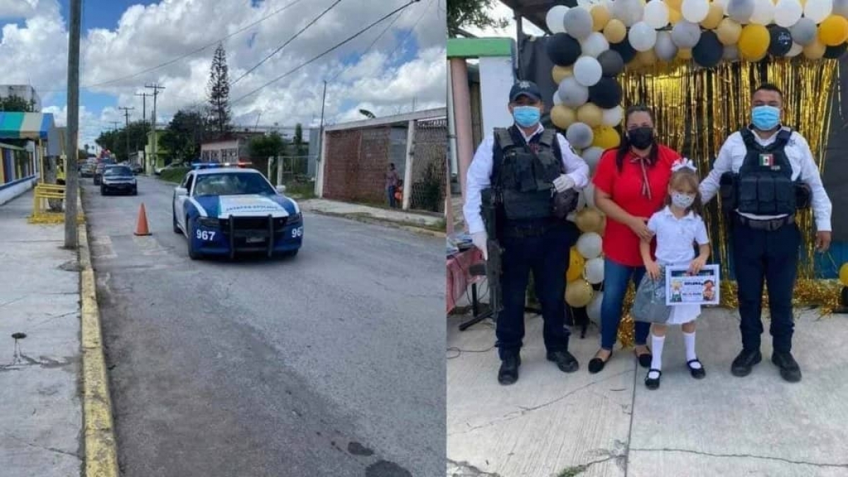 Policías de Tamaulipas escoltaron a una niña durante su graduación