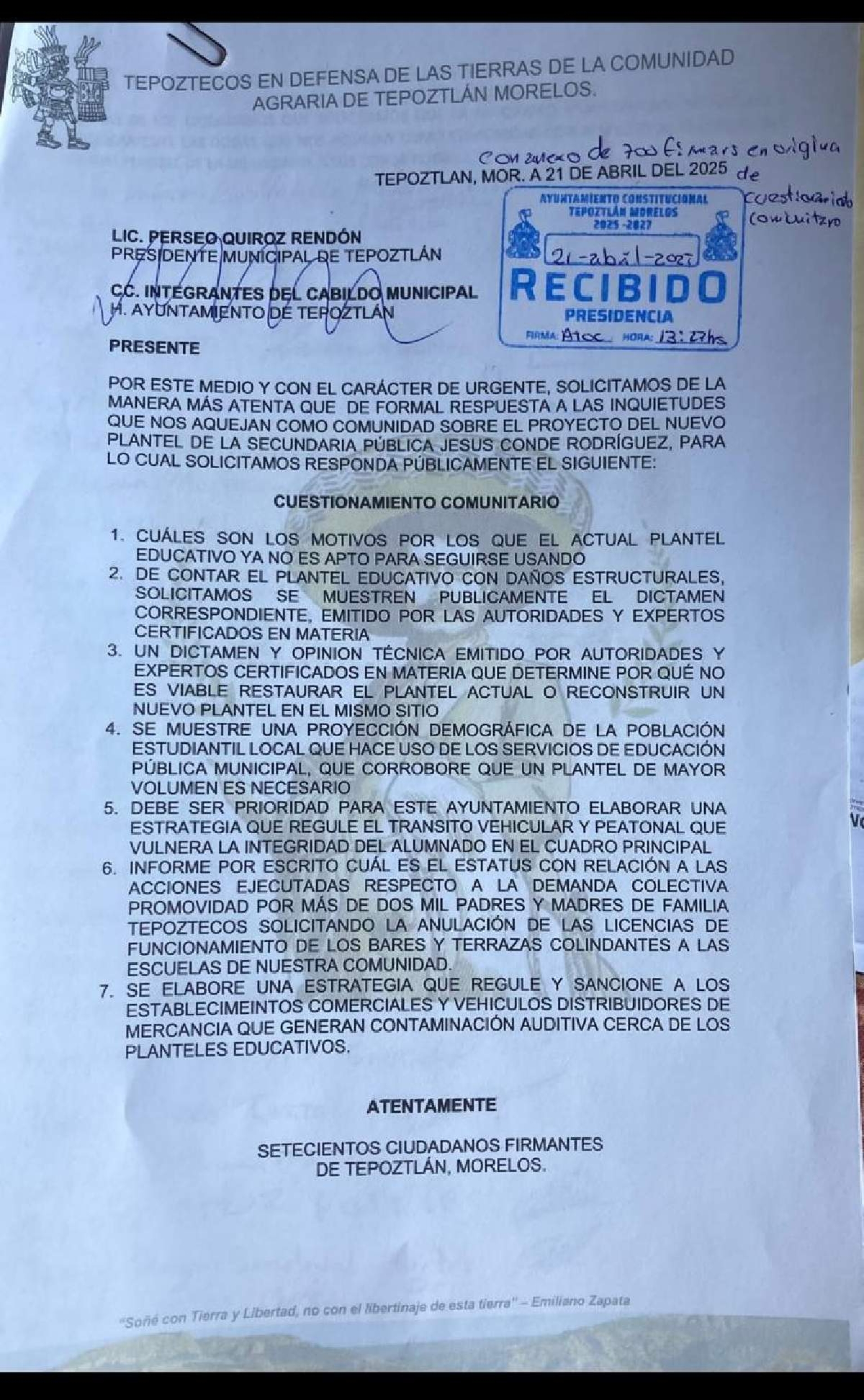 Crece inconformidad por plan para reubicar escuela en Tepoztlán