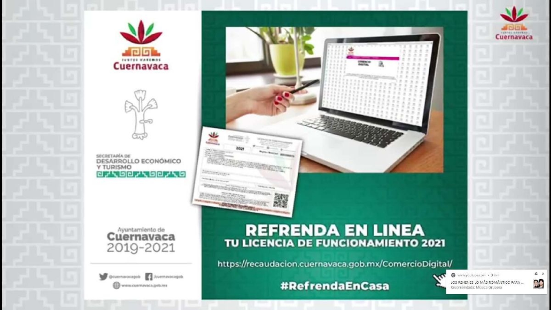 Ayuntamiento de Cernavaca promueve la renovación de la licencia de funcionamiento en línea