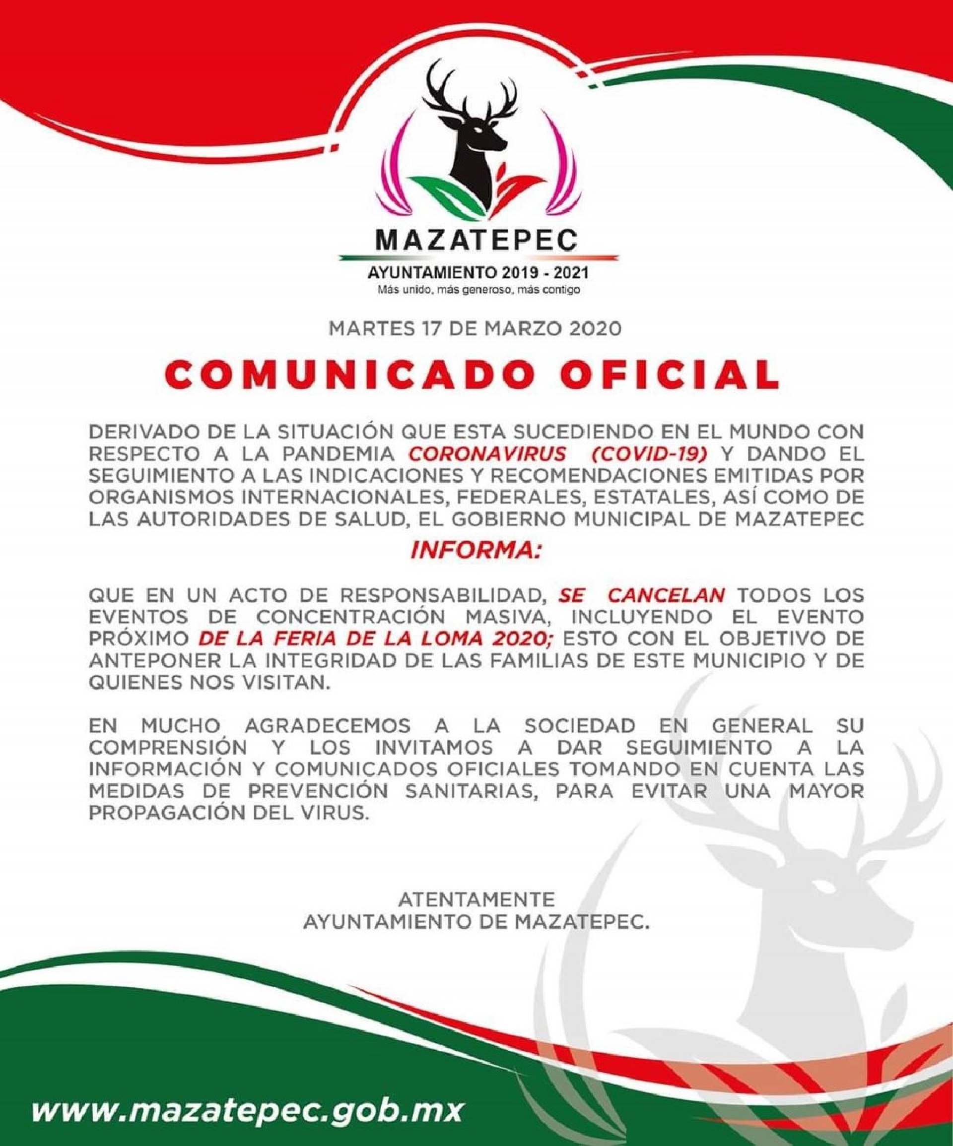 Cancelan la Feria de la Loma de Mazatepec