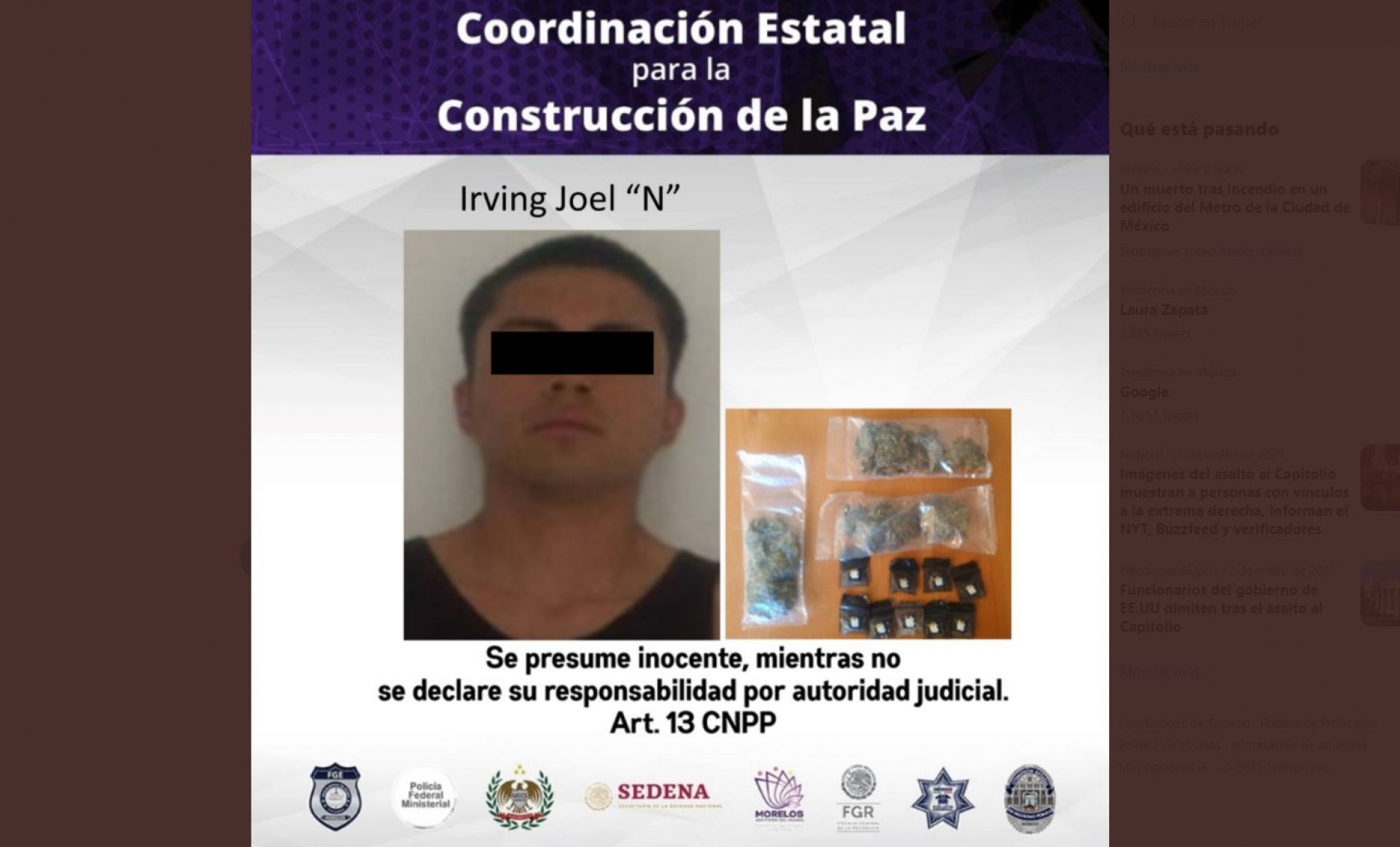 Atrapan a un joven con droga en El Porvenir
