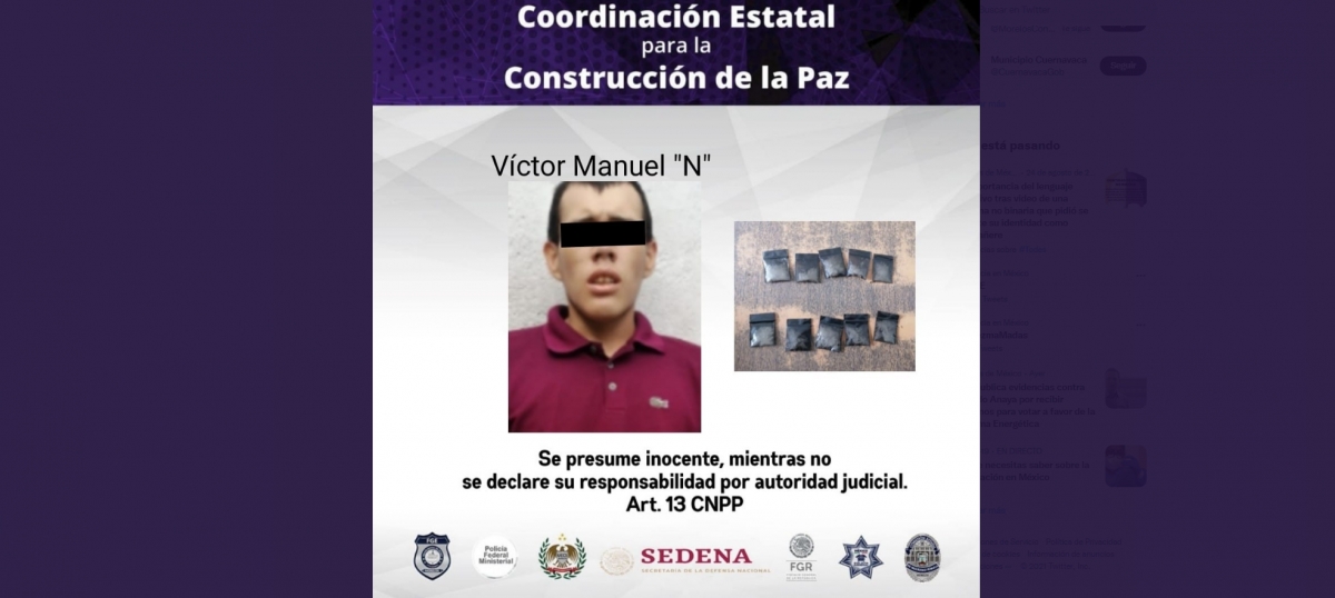 Atrapan a dos individuos armados y con droga en Temixco