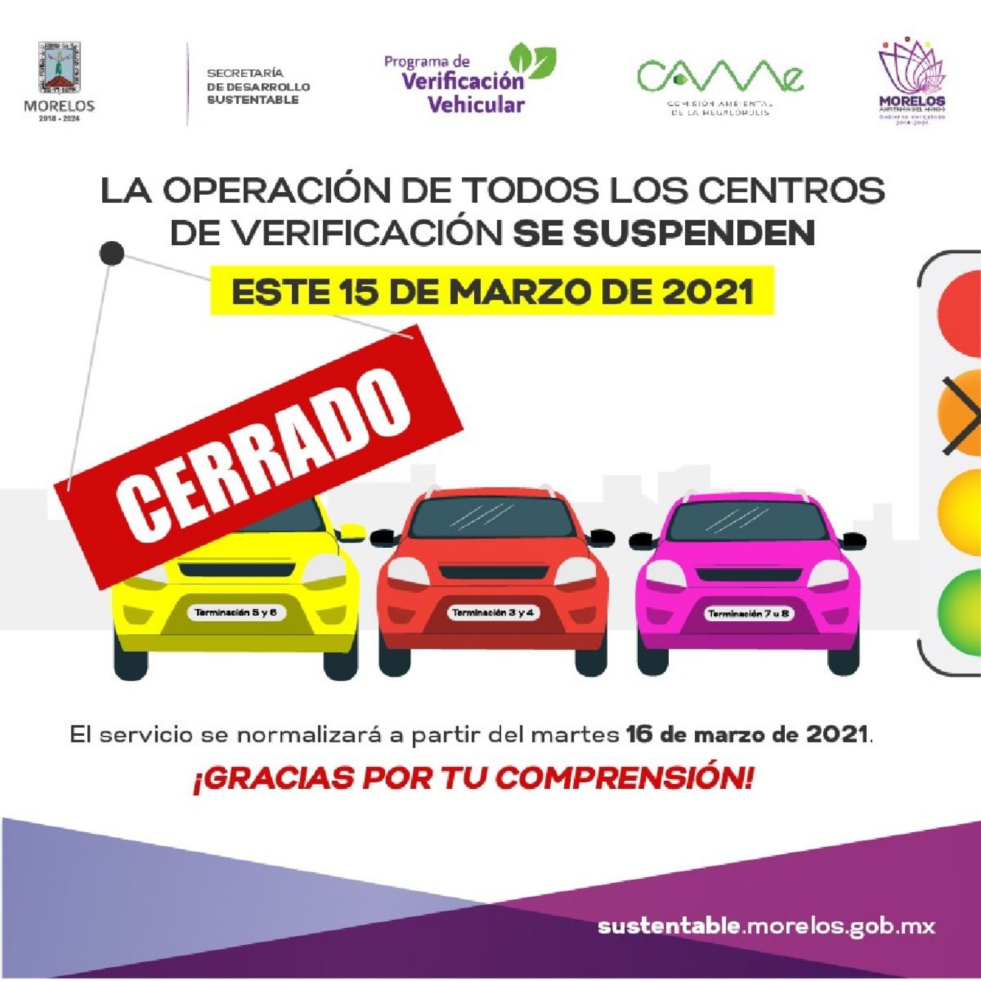 Cerrarán centros de verificación este lunes 15 de marzo