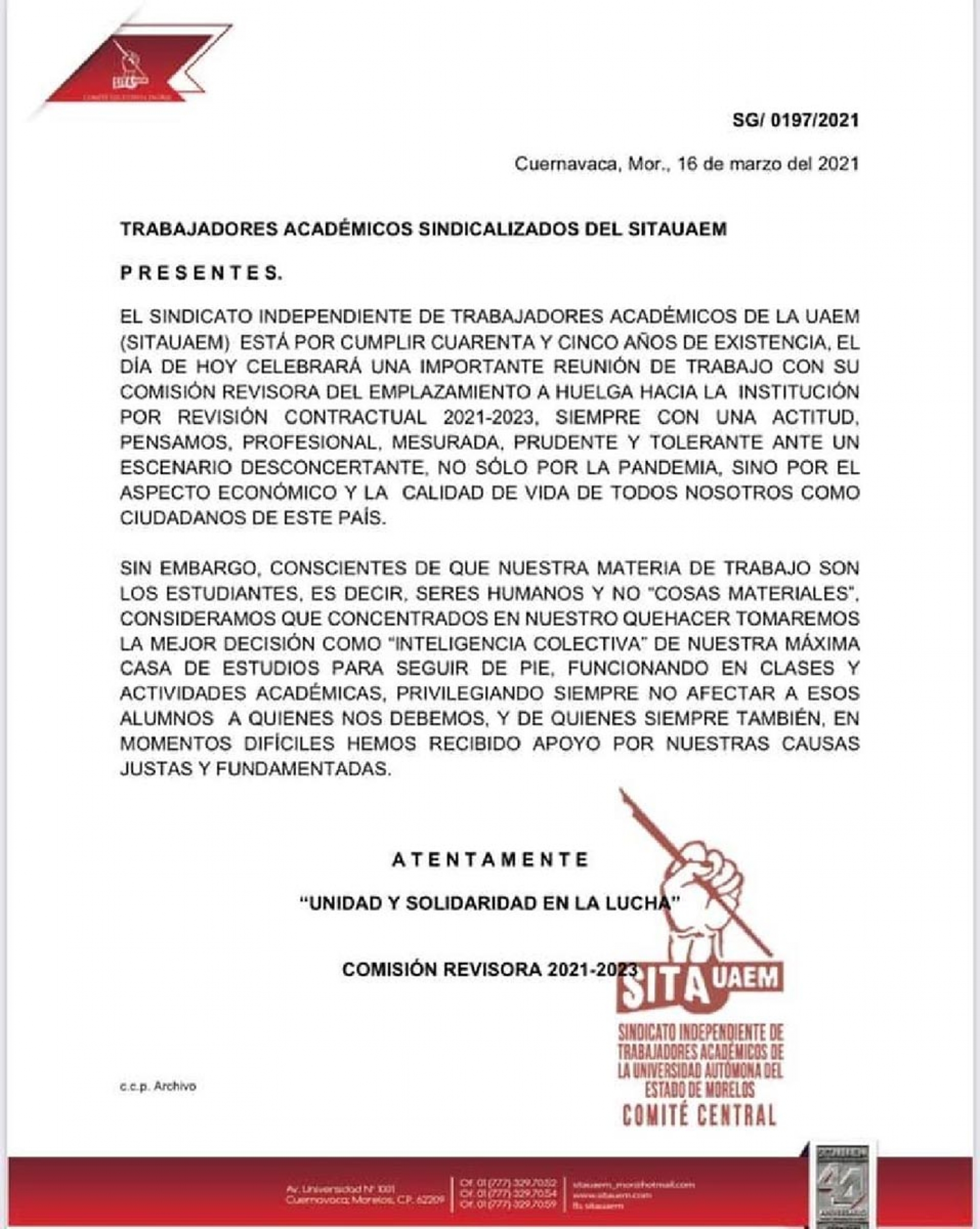 La próxima semana SITAUAEM decidirá negociación salarial