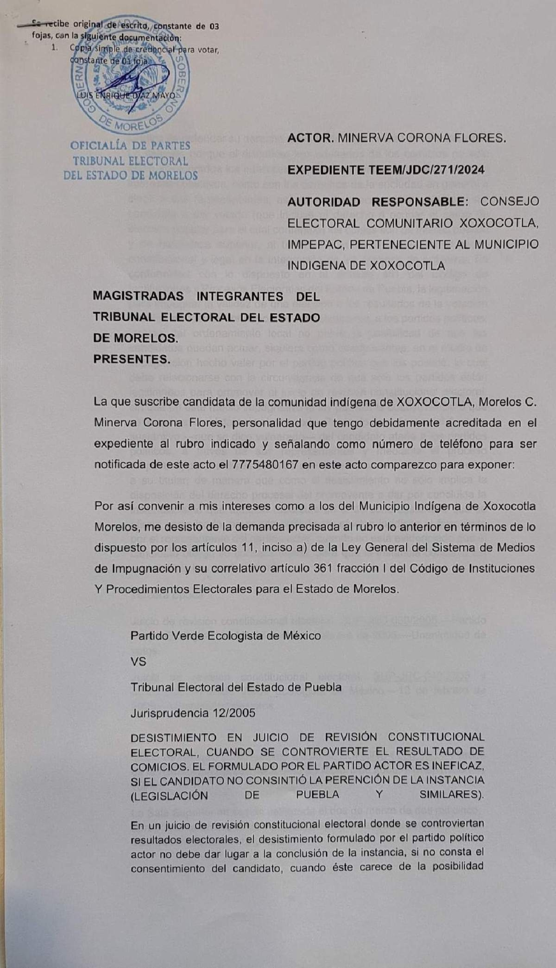 Se desiste de impugnación integrante de planilla en Xoxocotla