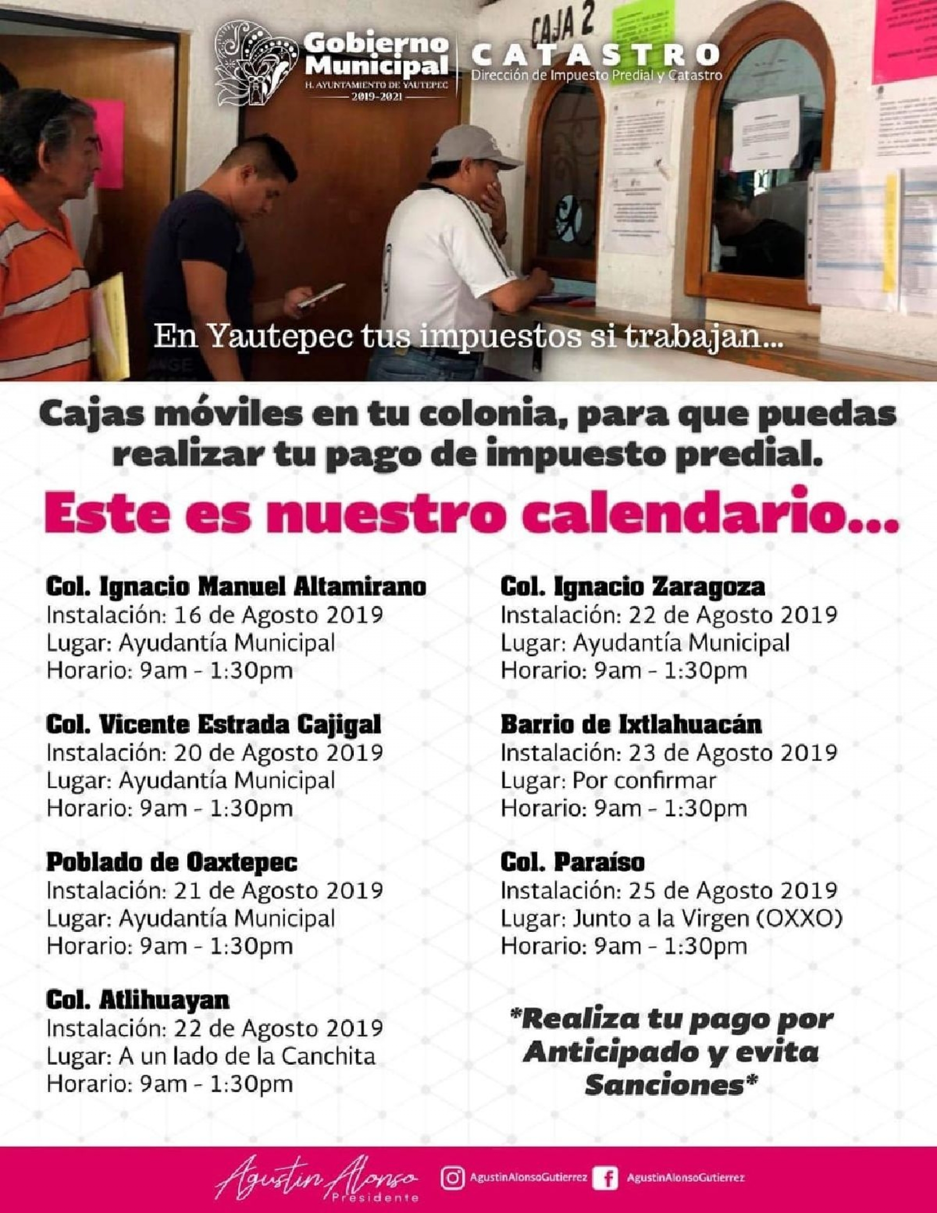 Colocan cajas móviles del predial en Yautepec