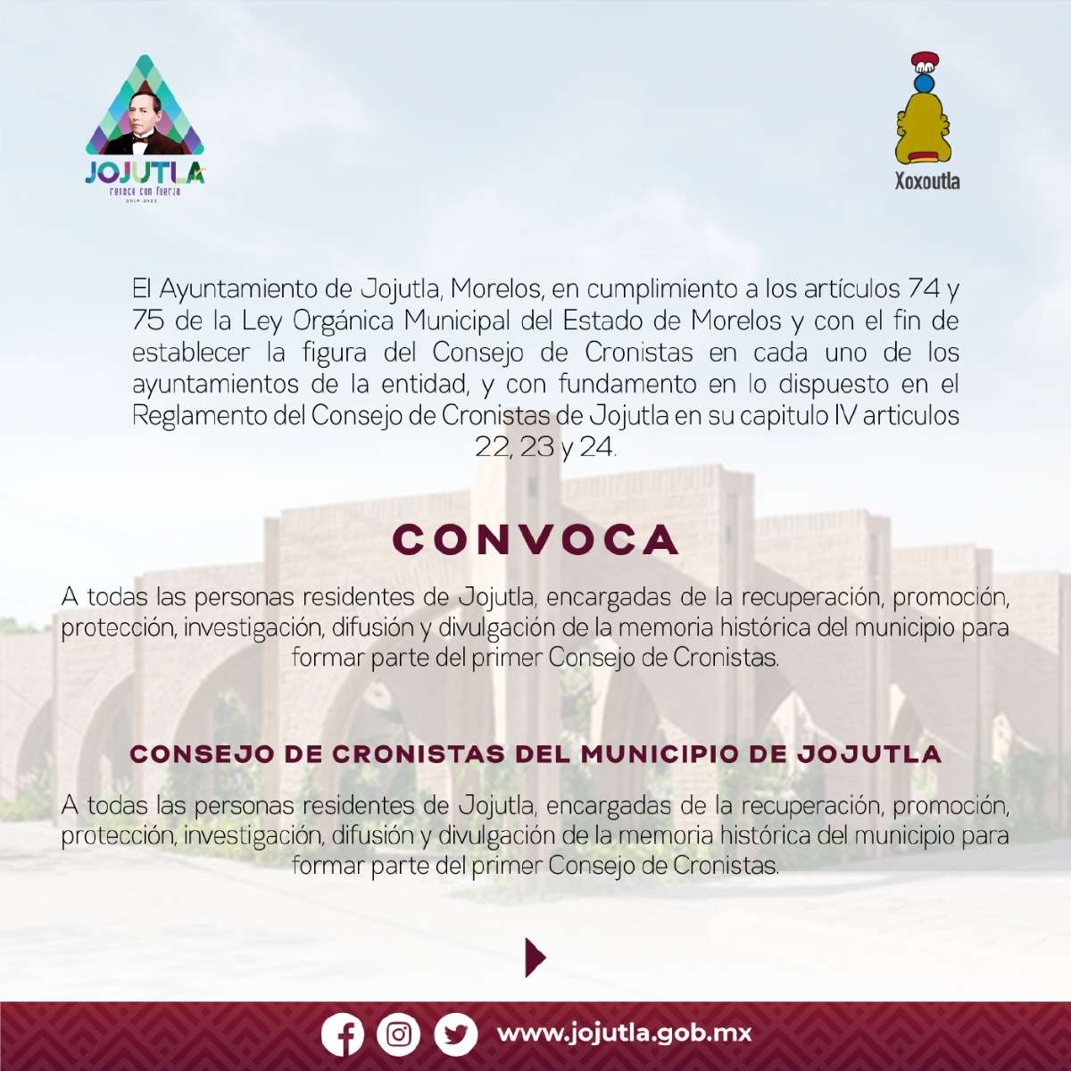 Extienden plazo para integrar el Consejo de Cronistas de Jojutla