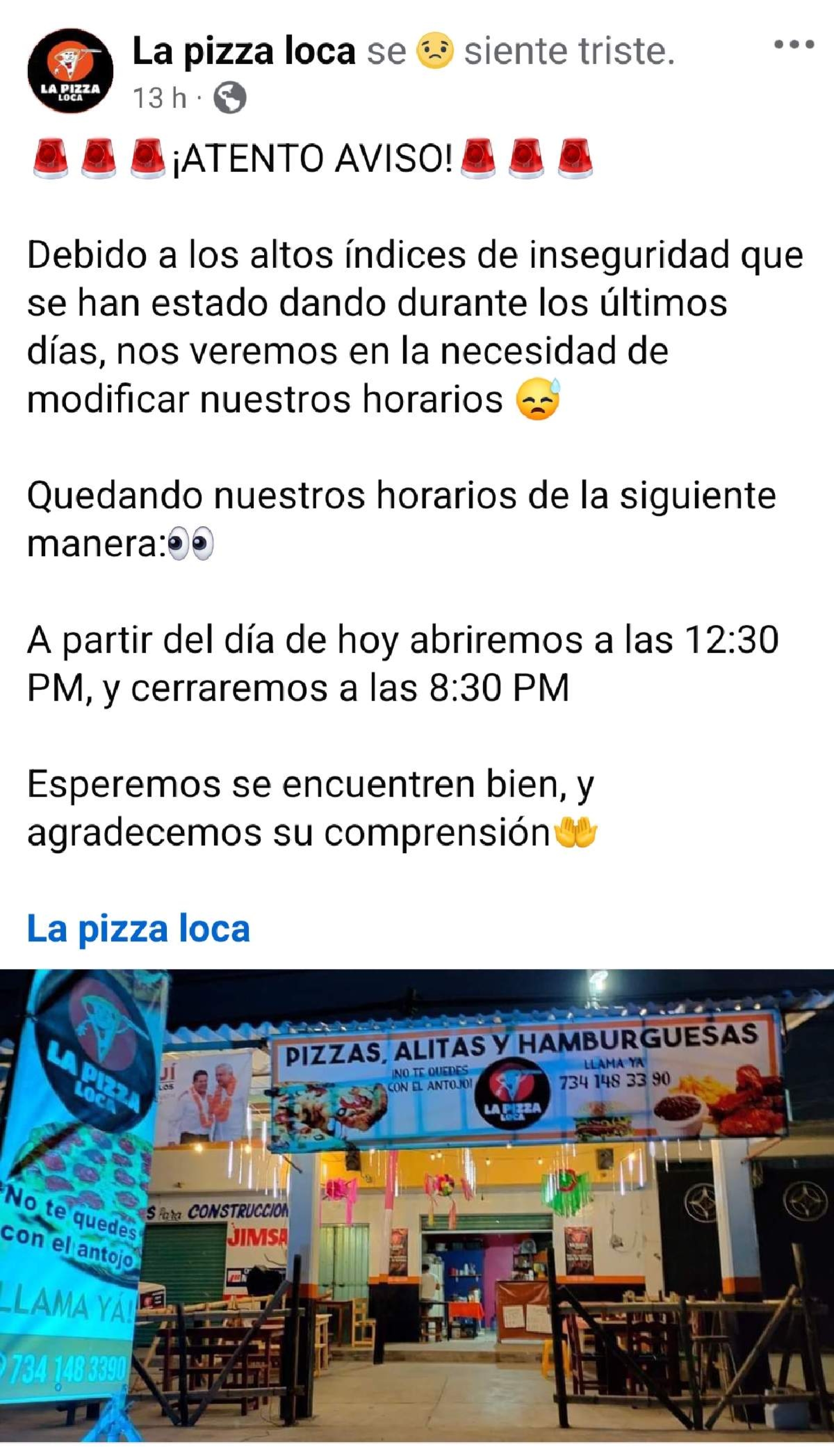 Violencia obliga a reducir horarios en negocios de Xoxocotla
