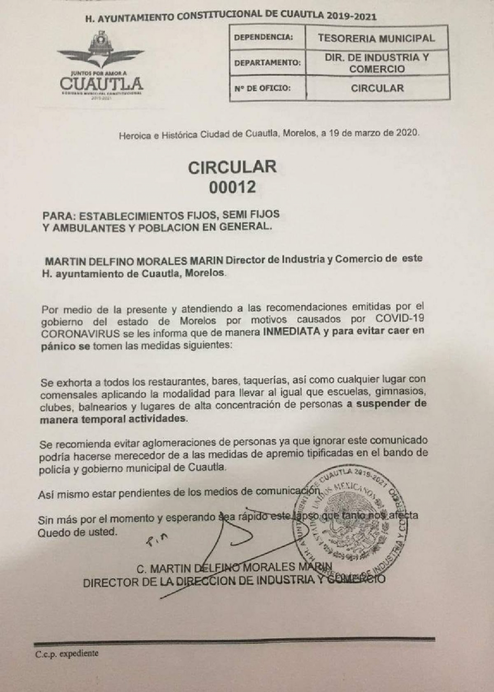 Ordena Ayuntamiento de Cuautla cerrar comercios por el Covid-19