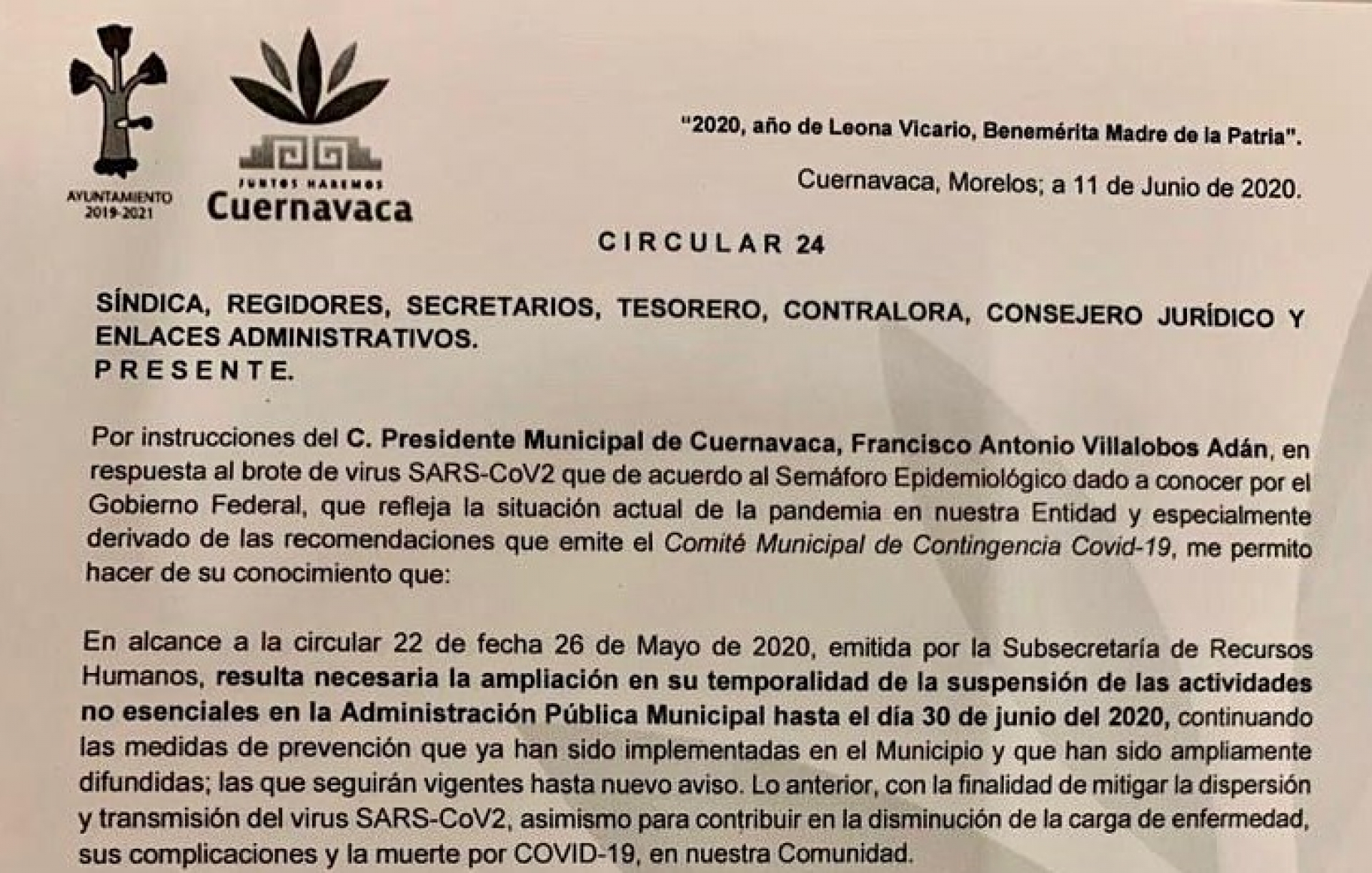 Amplía Ayuntamiento de Cuernavaca suspensión de actividades no esenciales al 30 de junio