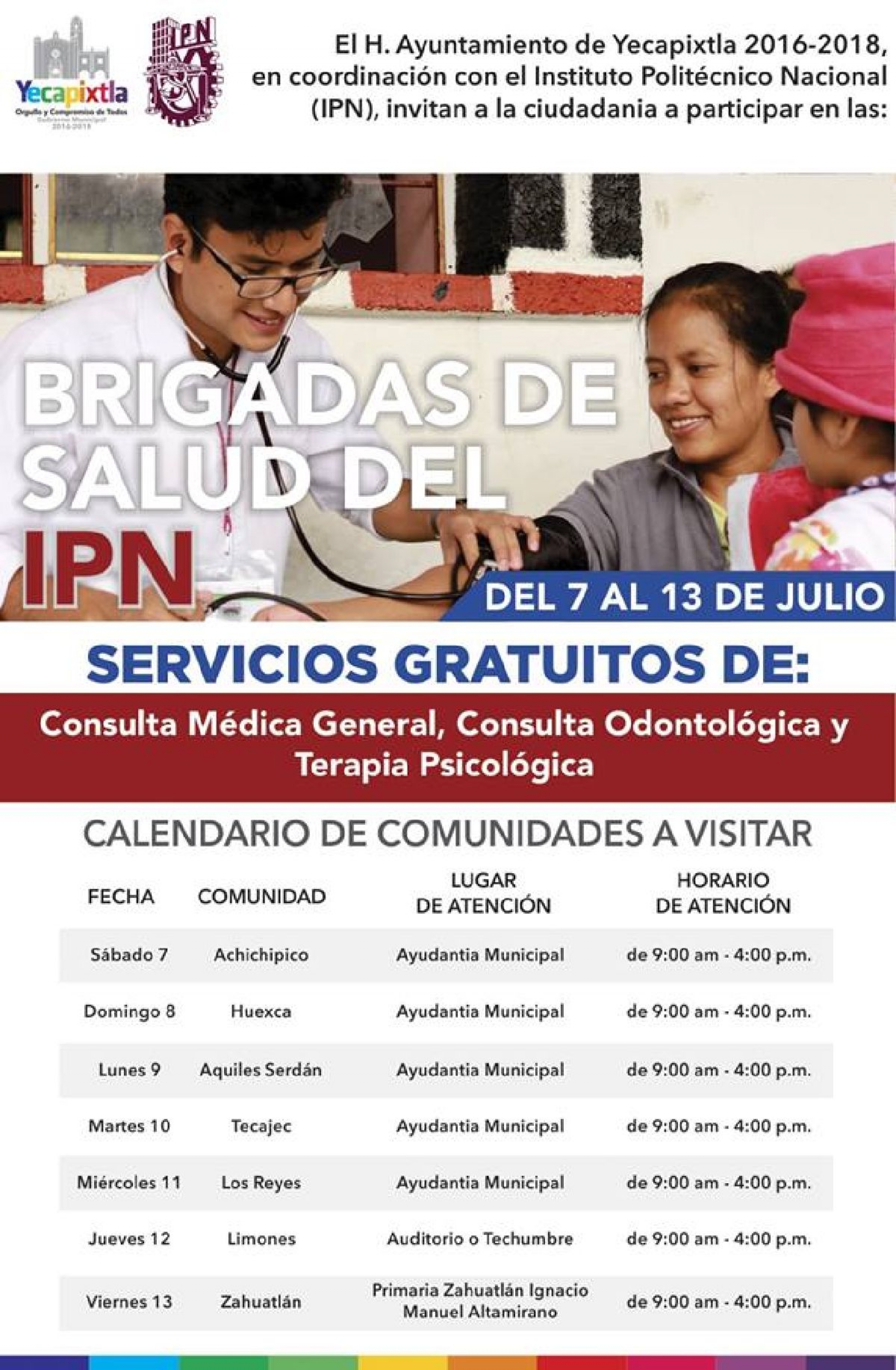 Llaman a aprovechas las brigadas de la salud del IPN en Yecapixtla