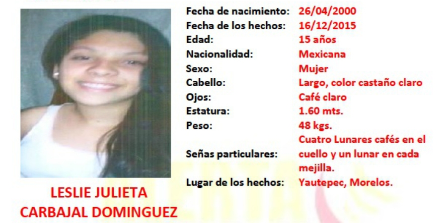 Activan Alerta Ámber para encontrar a Leslie Julieta Carbajal Domínguez