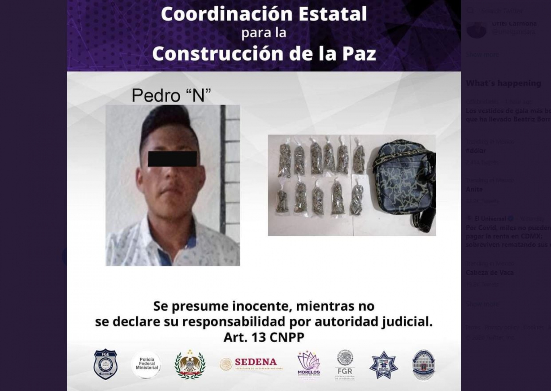 Hallaron marihuana entre sus pertenencias