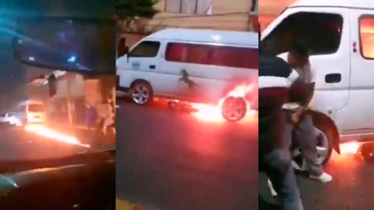 Combi embiste a una moto y la arrastra en llamas entre Iztapalapa y Neza