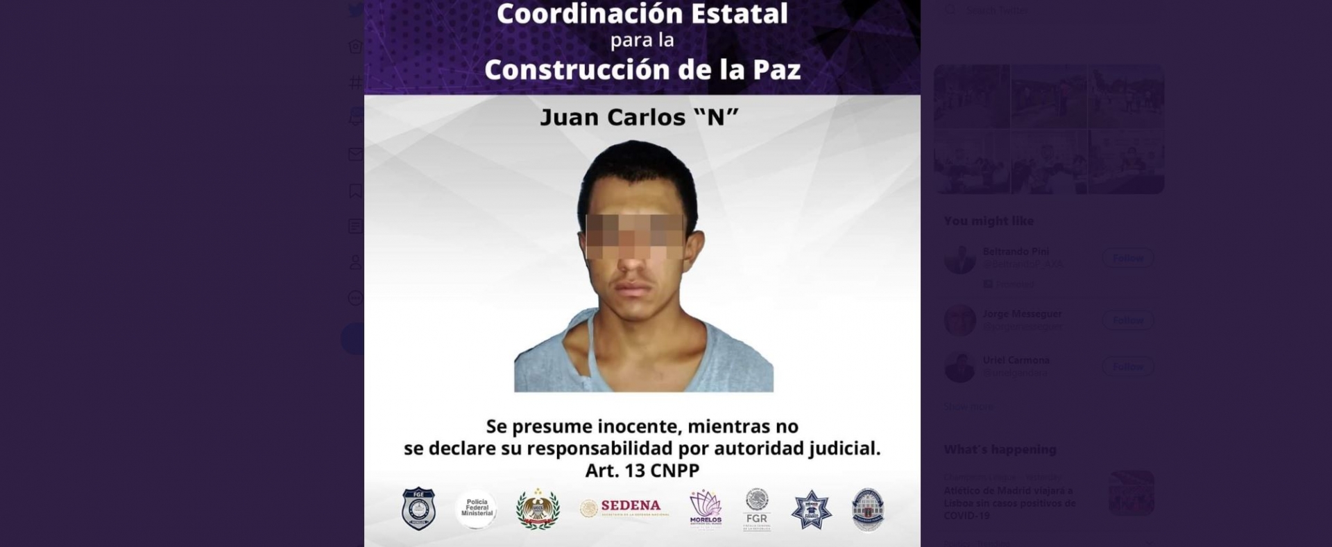 Capturan a joven acusado de participar en un asesinato