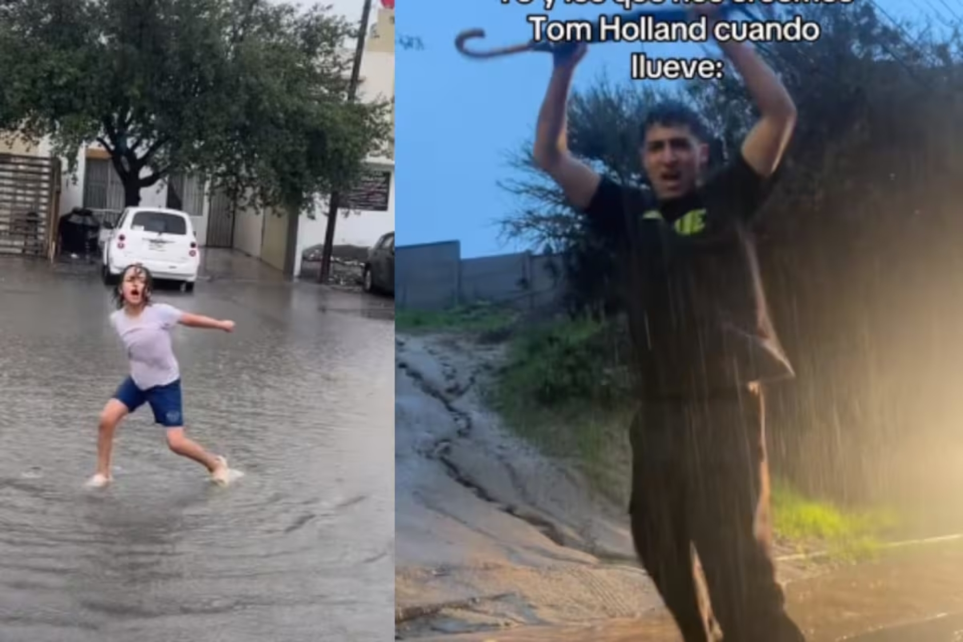 Jóvenes aprovechan calles inundadas para recrear baile de 'Umbrella' de Rihanna