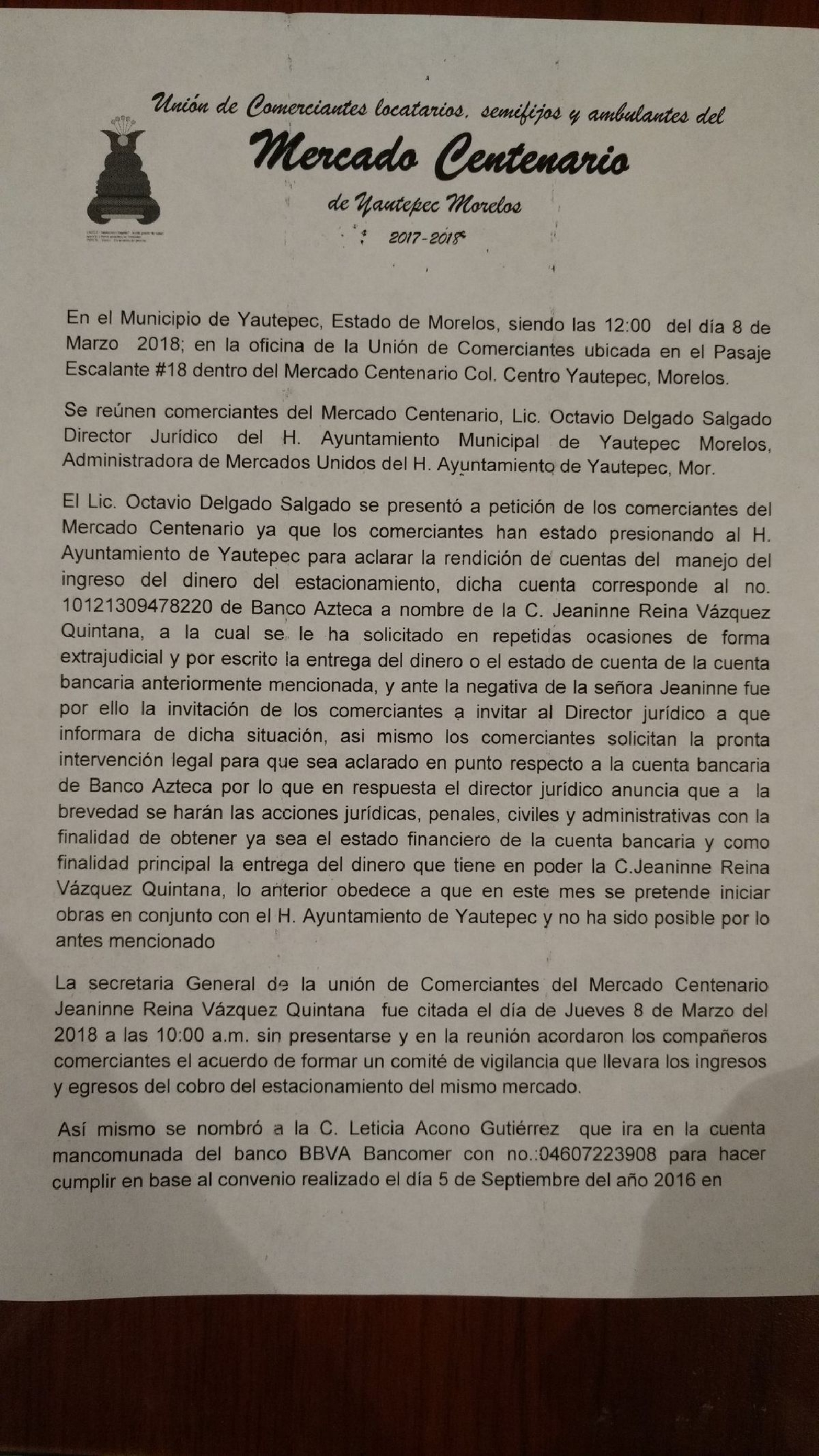 Desconocen a líder de comerciantes de mercado Centenario de Yautepec