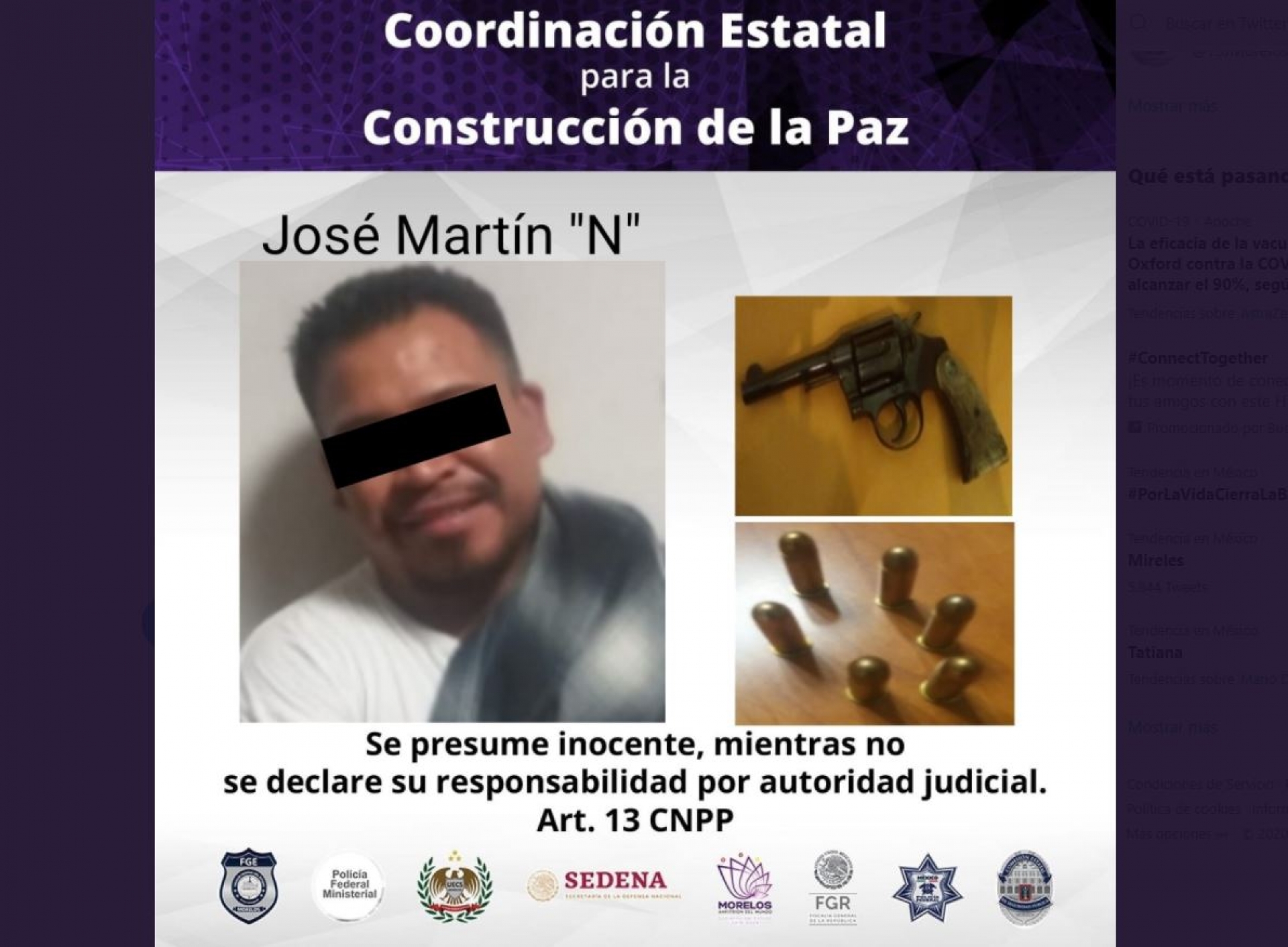 Encarcelado por llevar un arma calibre .38