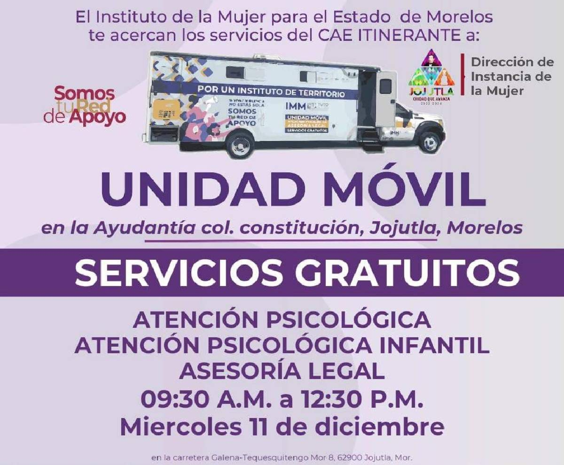 Ofrecerán asesoría legal y psicológica a mujeres de Jojutla