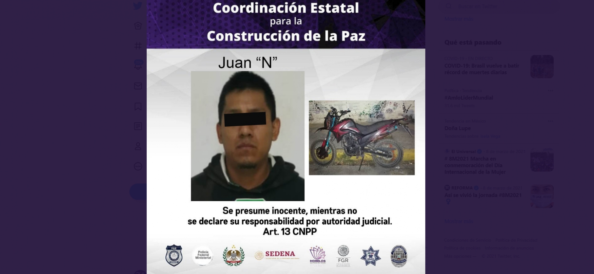 Terminó en los separos por conducir una moto robada