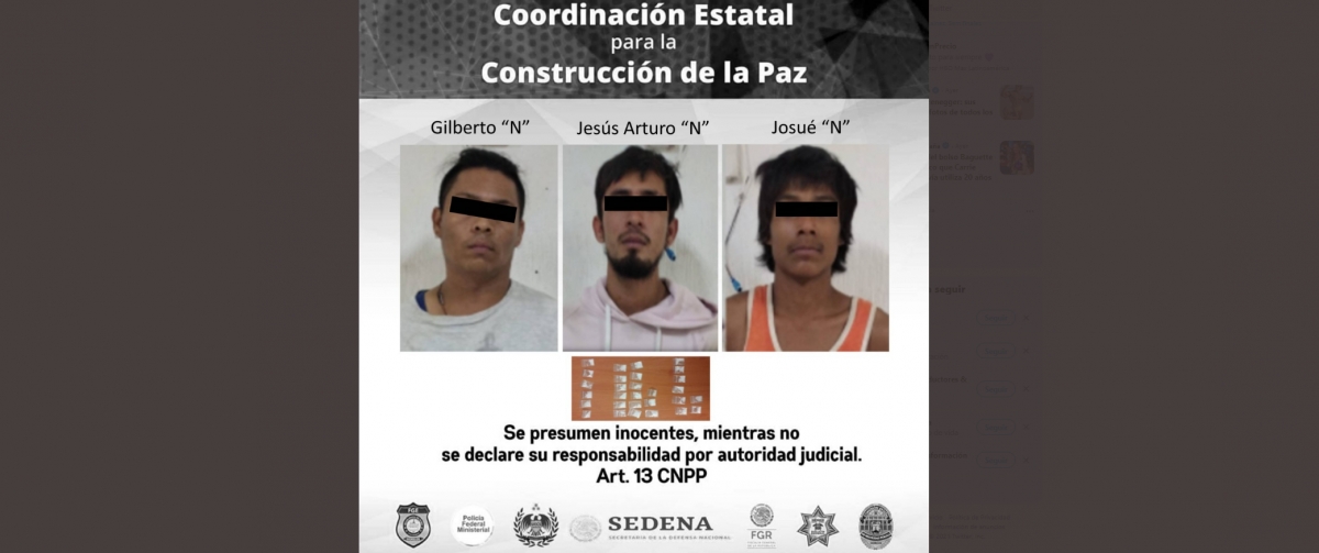 Arresta a tres hombres en poder de 29 dosis de “cristal”