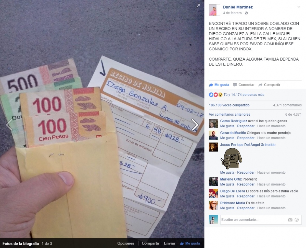 Encuentra recibo de nómina y busca al dueño para devolvérselo