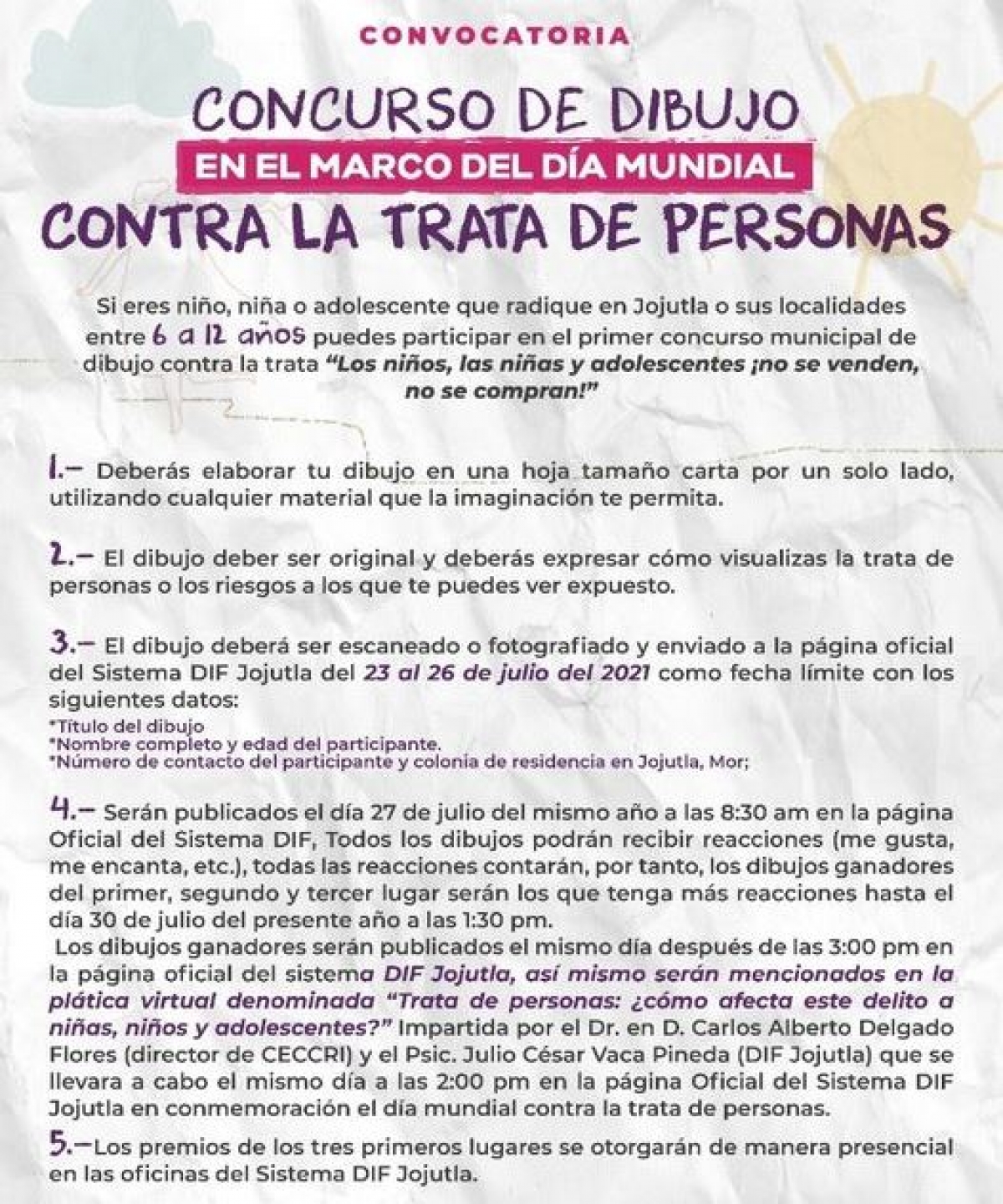 Lanzan concurso de dibujo contra la trata de personas