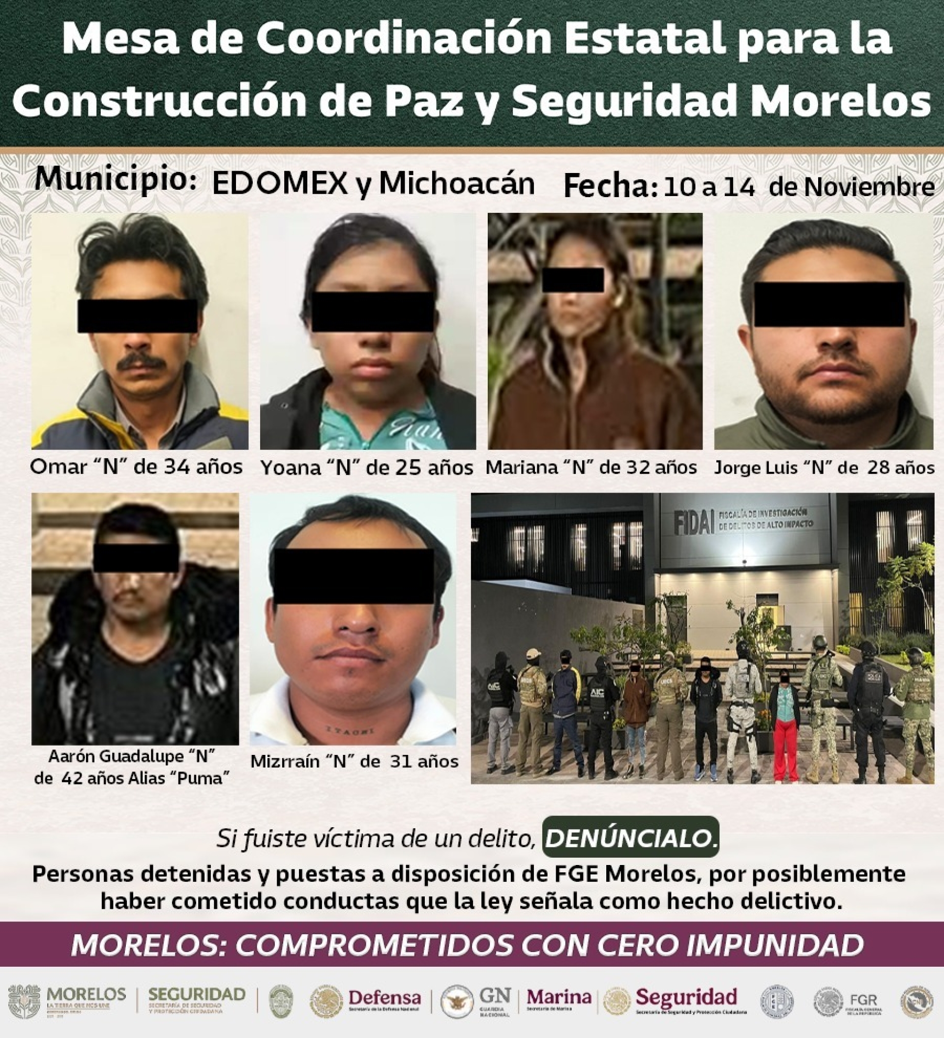 Asegura Mesa de Paz y Seguridad bodega concentradora de estupefacientes y a 16 personas por delitos de alto impacto