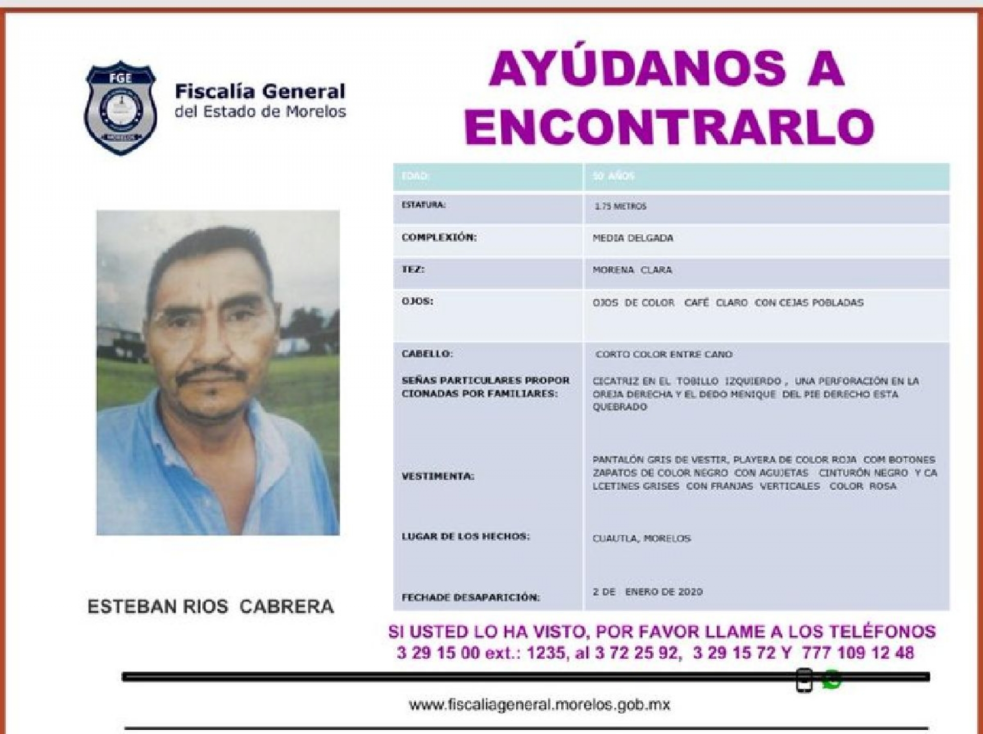 Un hombre desapareció en Cuautla hace tres días