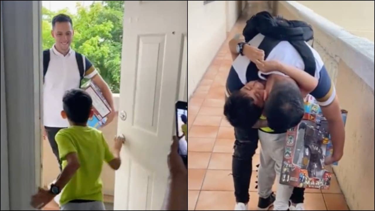 "¡Dios, Gracias!": Así reaccionó un niño, al ver a su papá después de 2 años