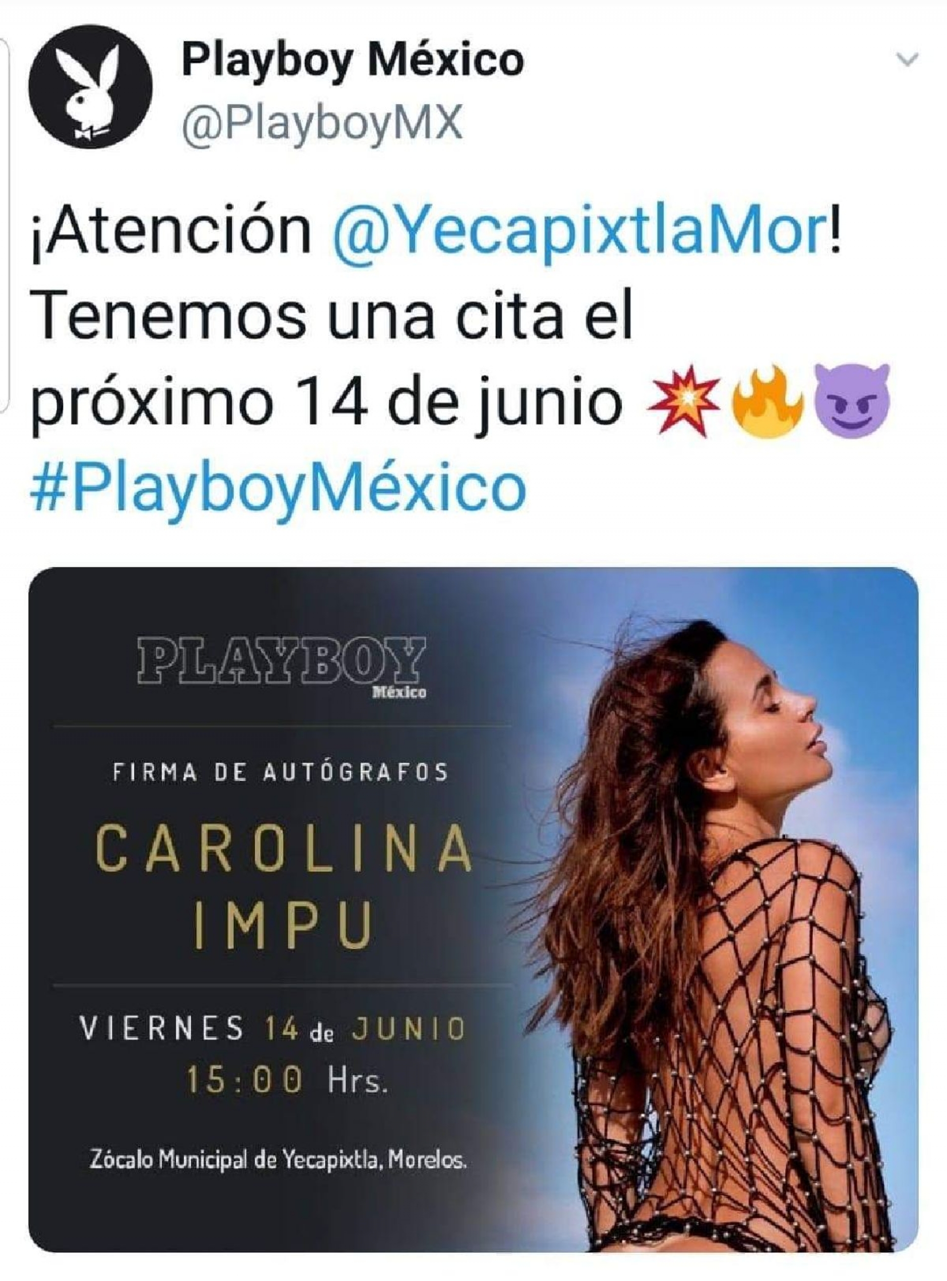 Eligen Yecapixtla para promover y difundir revista Playboy México