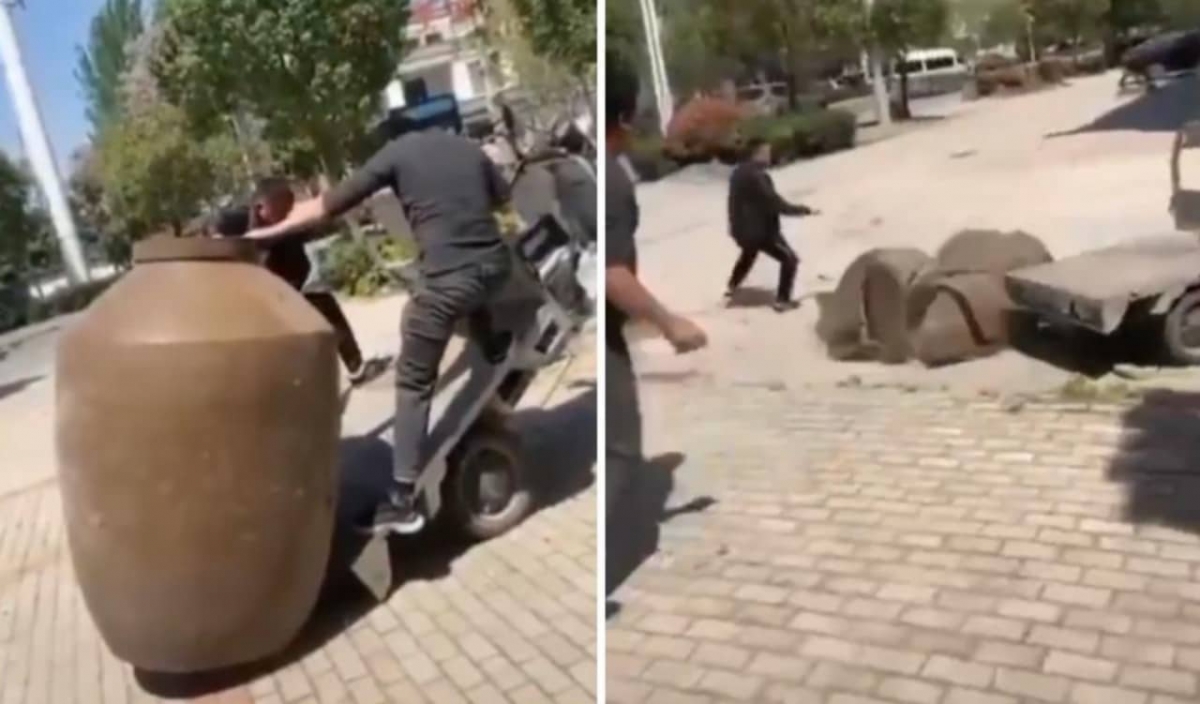Querían cargar un jarrón gigante y en cambio se hicieron virales
