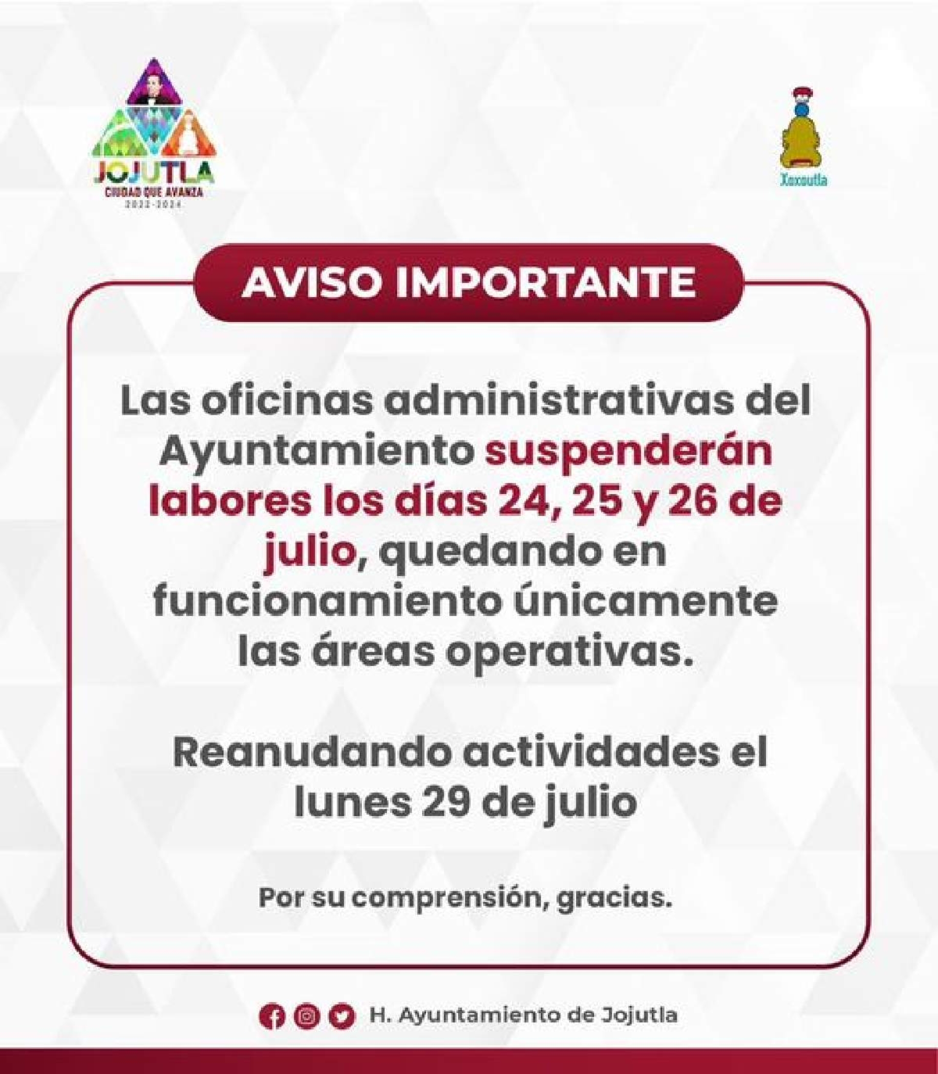 Dan tres días de vacaciones a trabajadores municipales de Jojutla