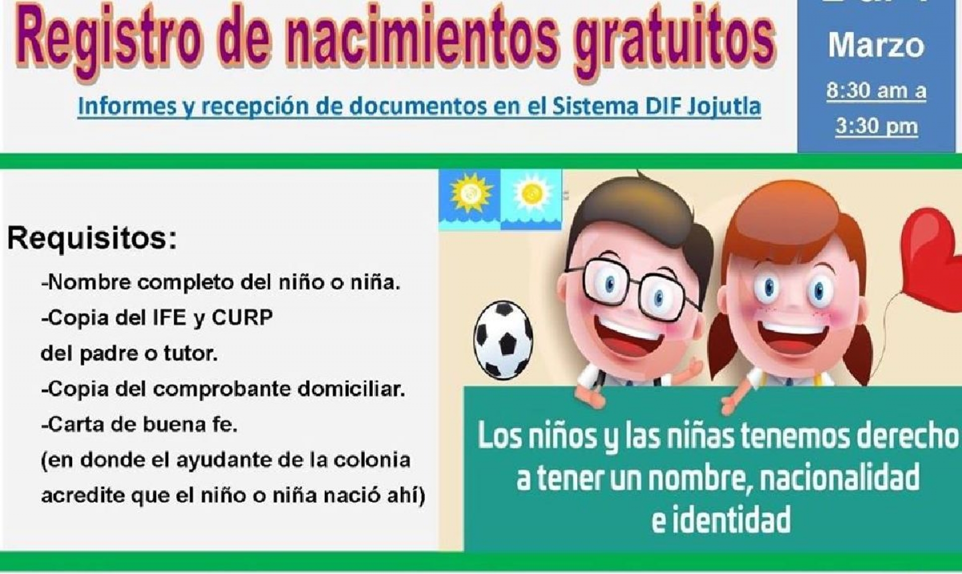 Se mantiene campaña de registro de nacimientos gratuitos en Jojutla