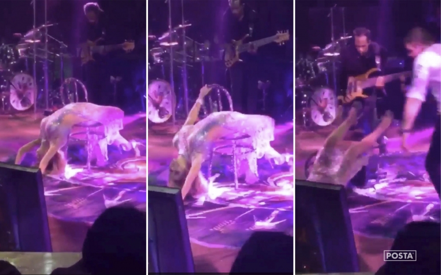Gloria Trevi se cae en pleno concierto