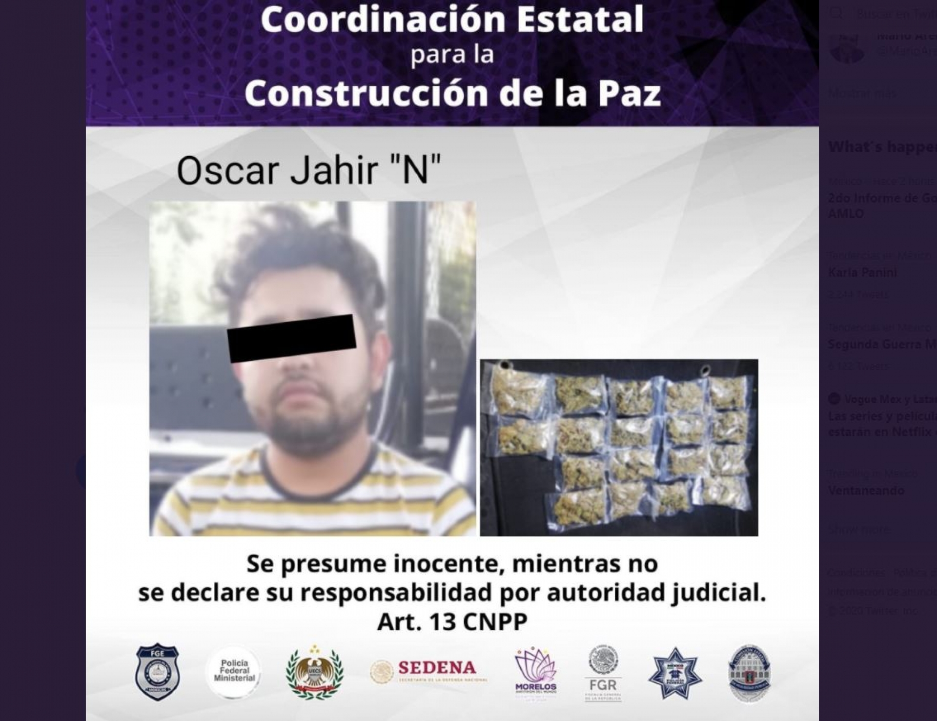 Llevaba 18 bolsas de marihuana en una mochila