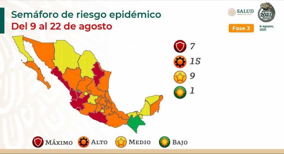 Semáforo COVID: ¿En qué color estará tu estado del 9 al 22 de agosto?