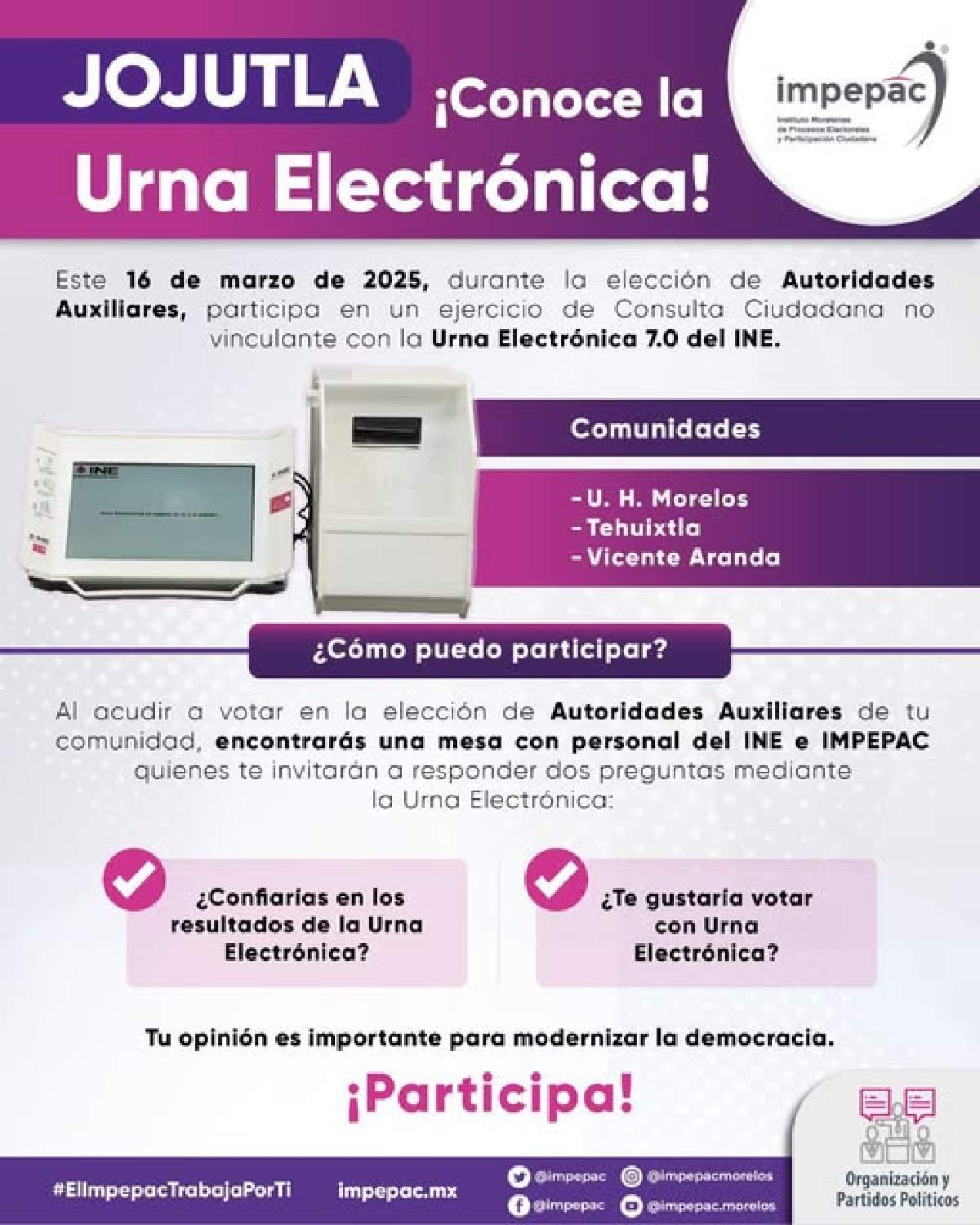 Realizarán encuesta sobre urna electrónica en elección de ayudantes