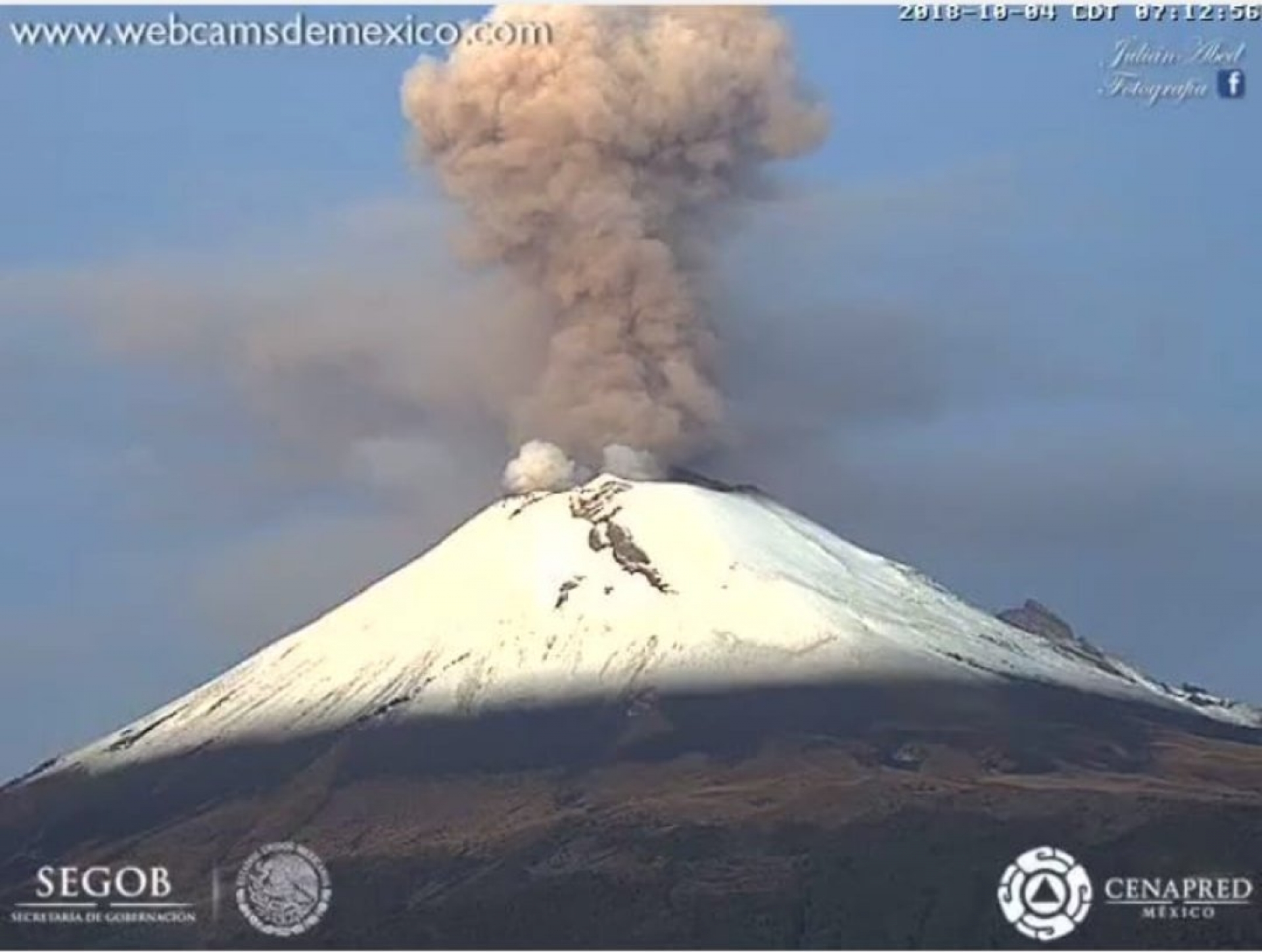 Se registra actividad en el volcán Popocatépetl