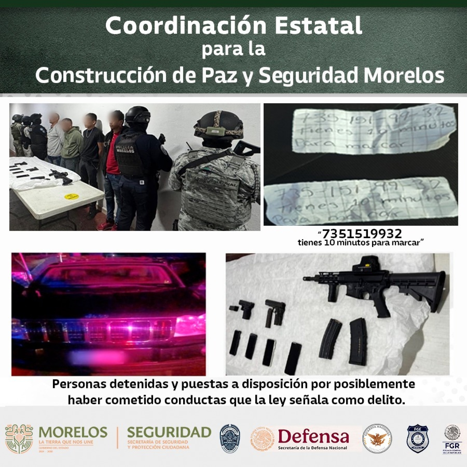Informa Mesa de Coordinación Estatal detención en flagrancia de cuatro personas