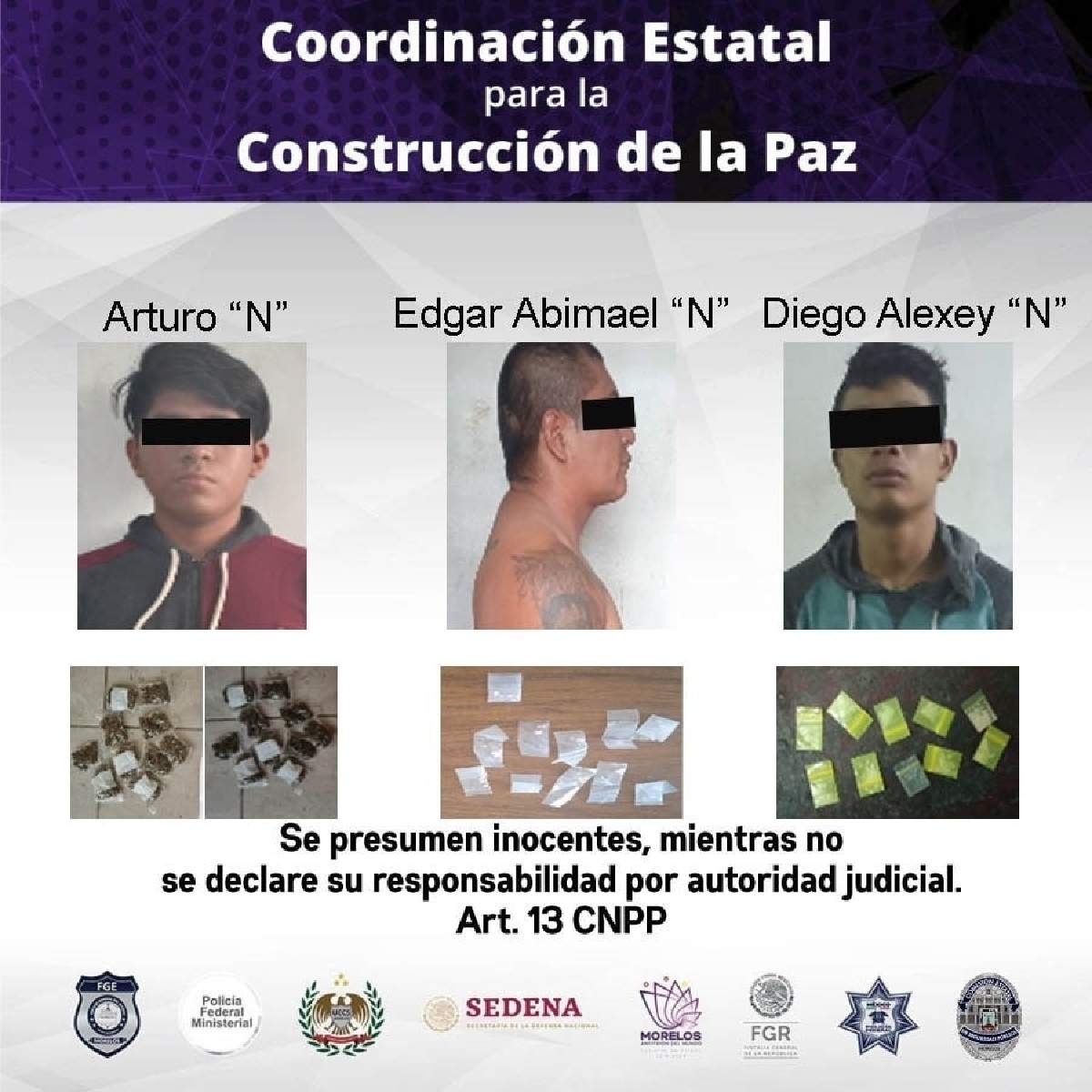 Atrapan a tres individuos en posesión de droga