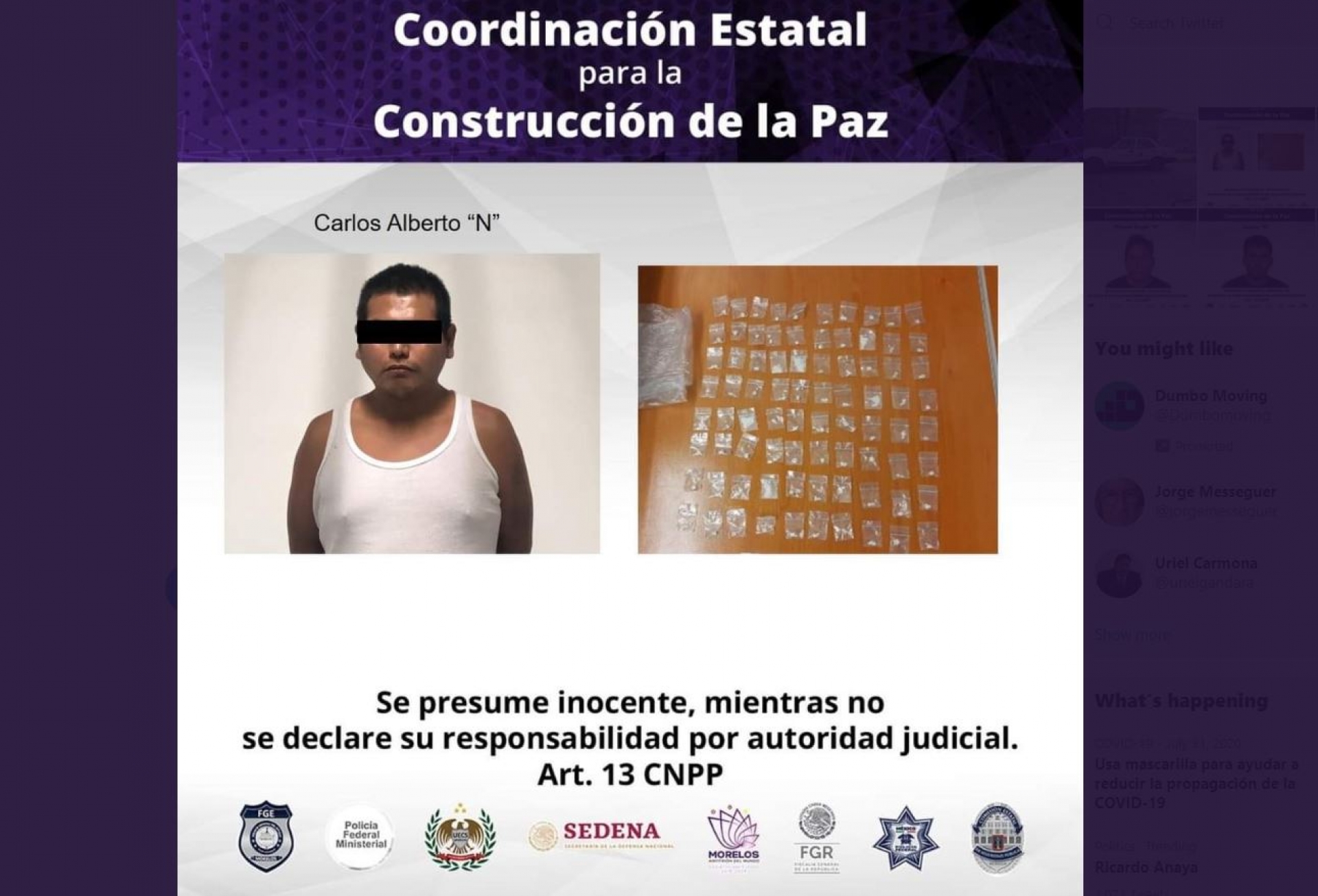 Llevaba ochenta bolsas de cocaína