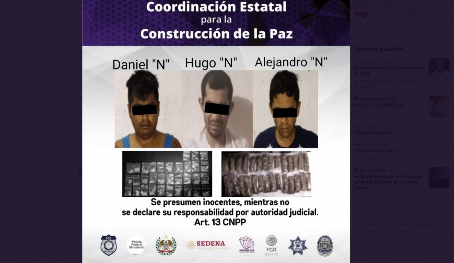Interceptados con 60 dosis de droga