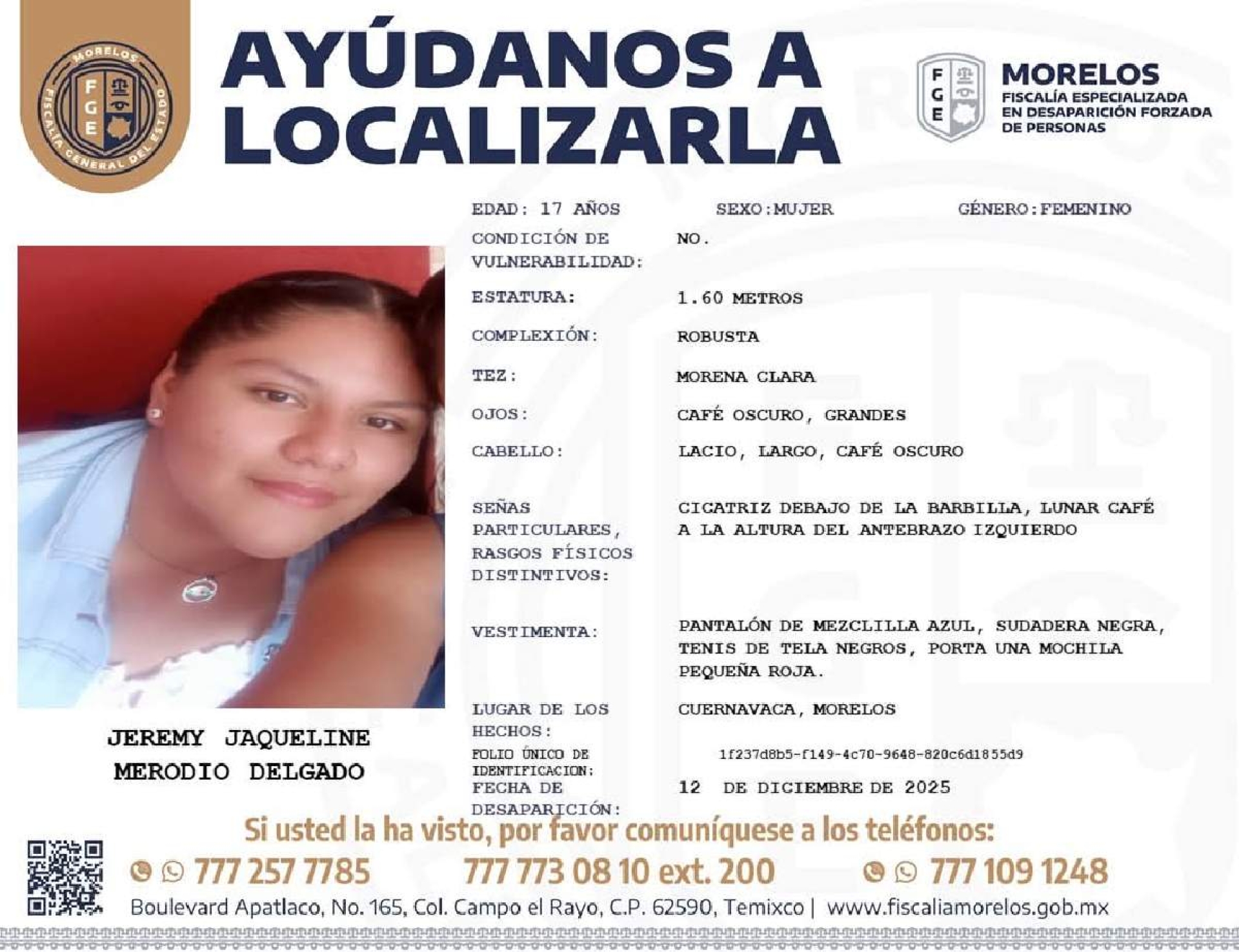 Una adolescente desapareció en Cuernavaca